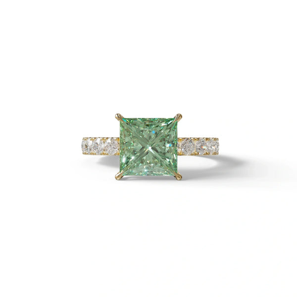 3 Carat Green Lab Grown Diamond Engagement Ring – Princess Cut Pavé | Elysia