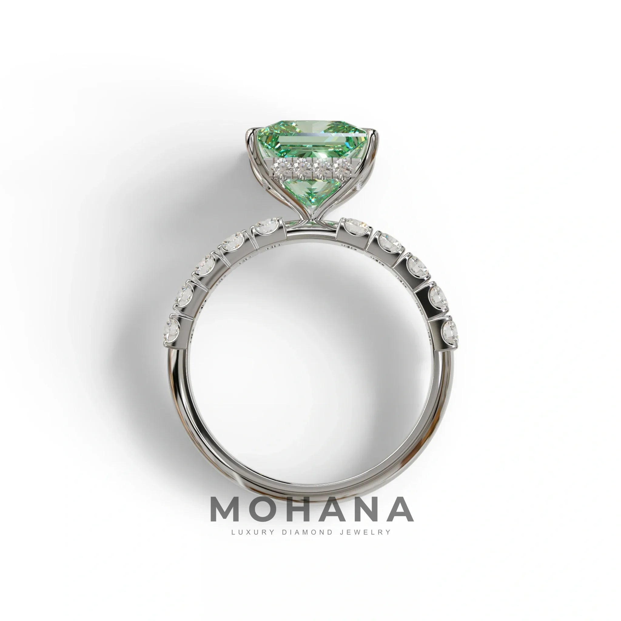 3 Carat Green Princess Cut Pave Lab Created Diamond Ring - Elysia
