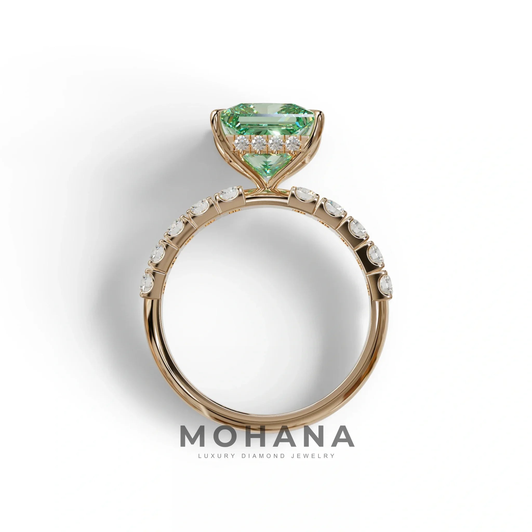 3 Carat Green Princess Cut Pave Lab Created Diamond Ring - Elysia