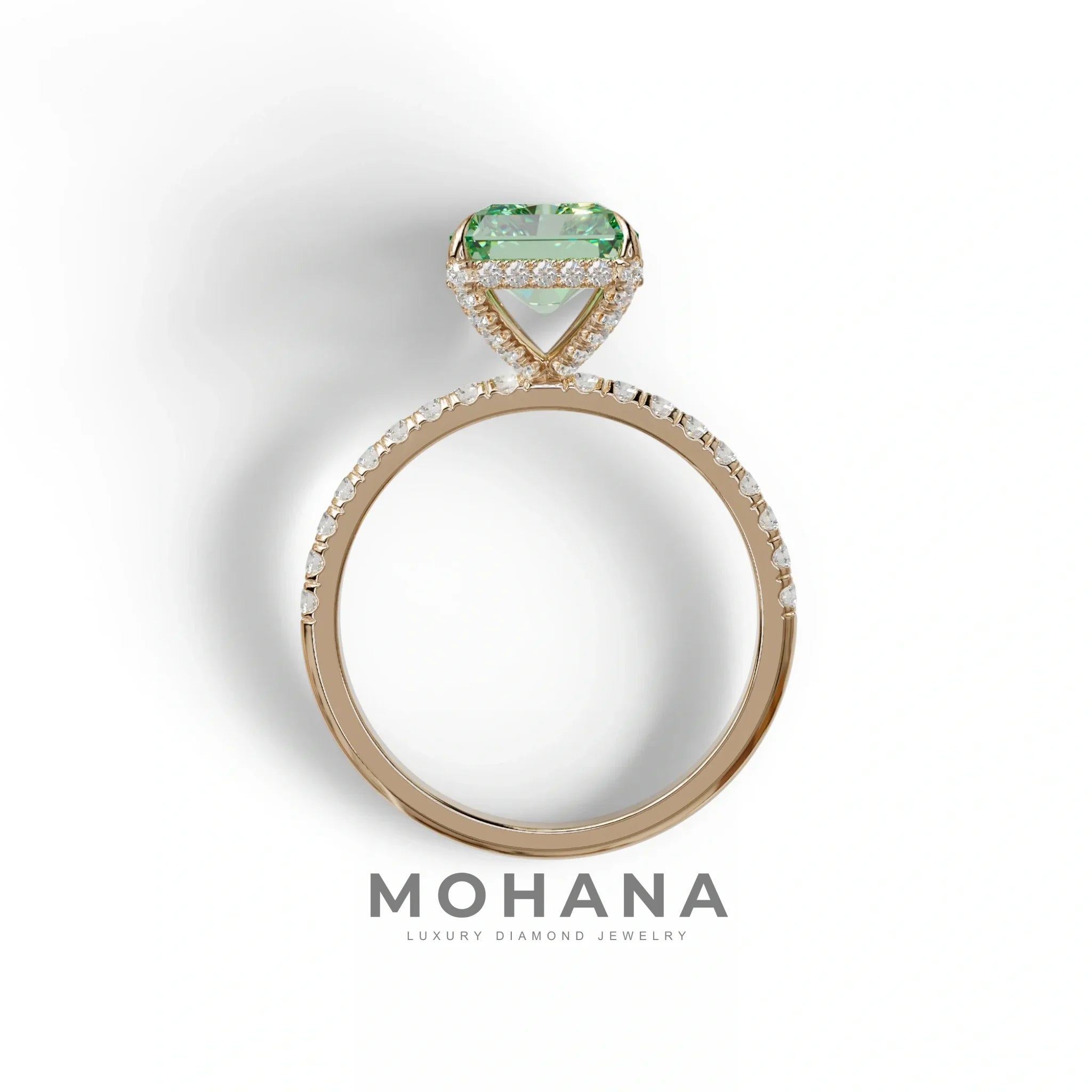3 Carat Radiant Cut Green Color Lab Diamond Ring -Monica