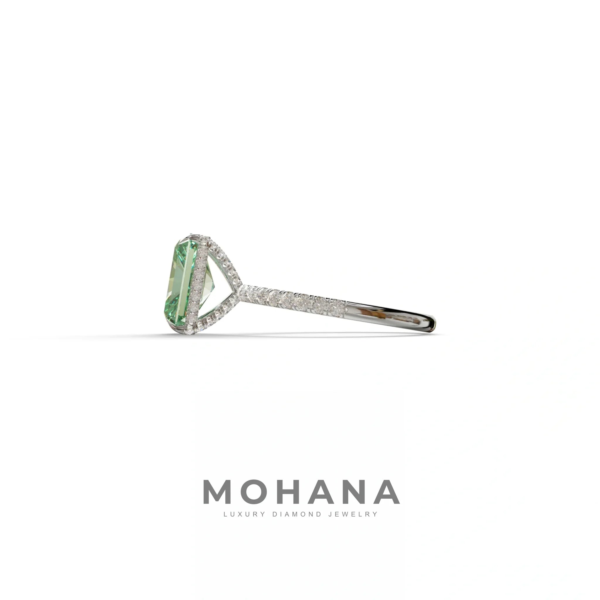 3 Carat Radiant Cut Green Color Lab Diamond Ring -Monica