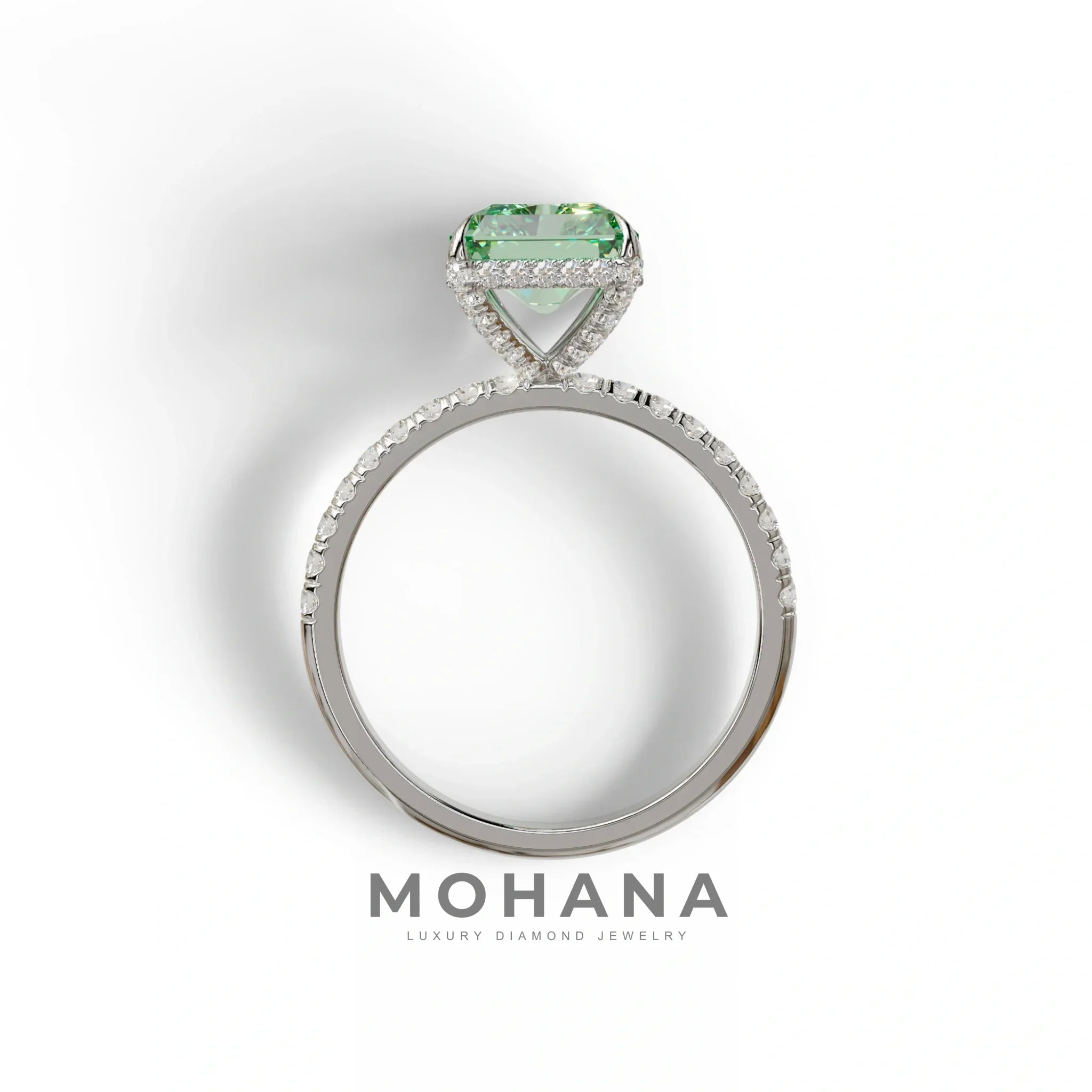 3 Carat Radiant Cut Green Color Lab Diamond Ring -Monica