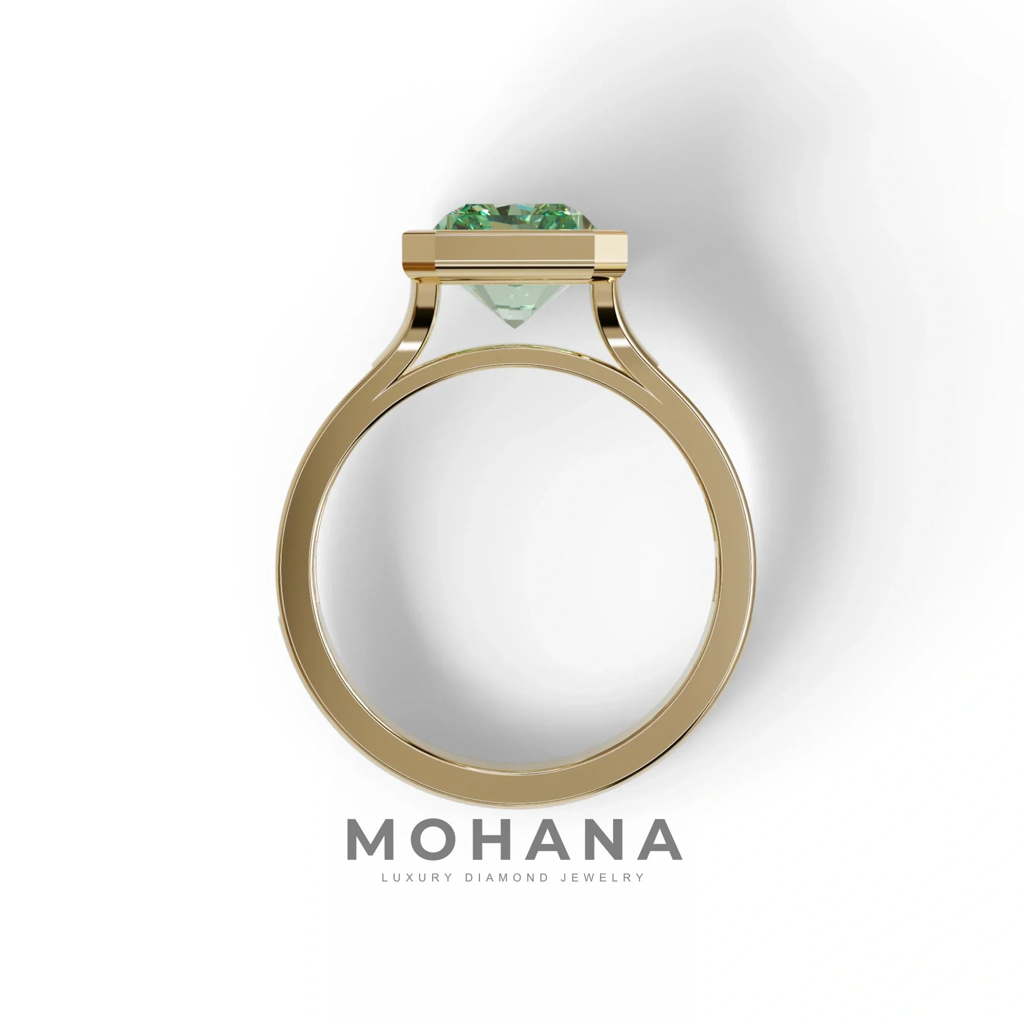 3 Ct Radiant Cut Green Color Lab Diamond Ring - Olympia