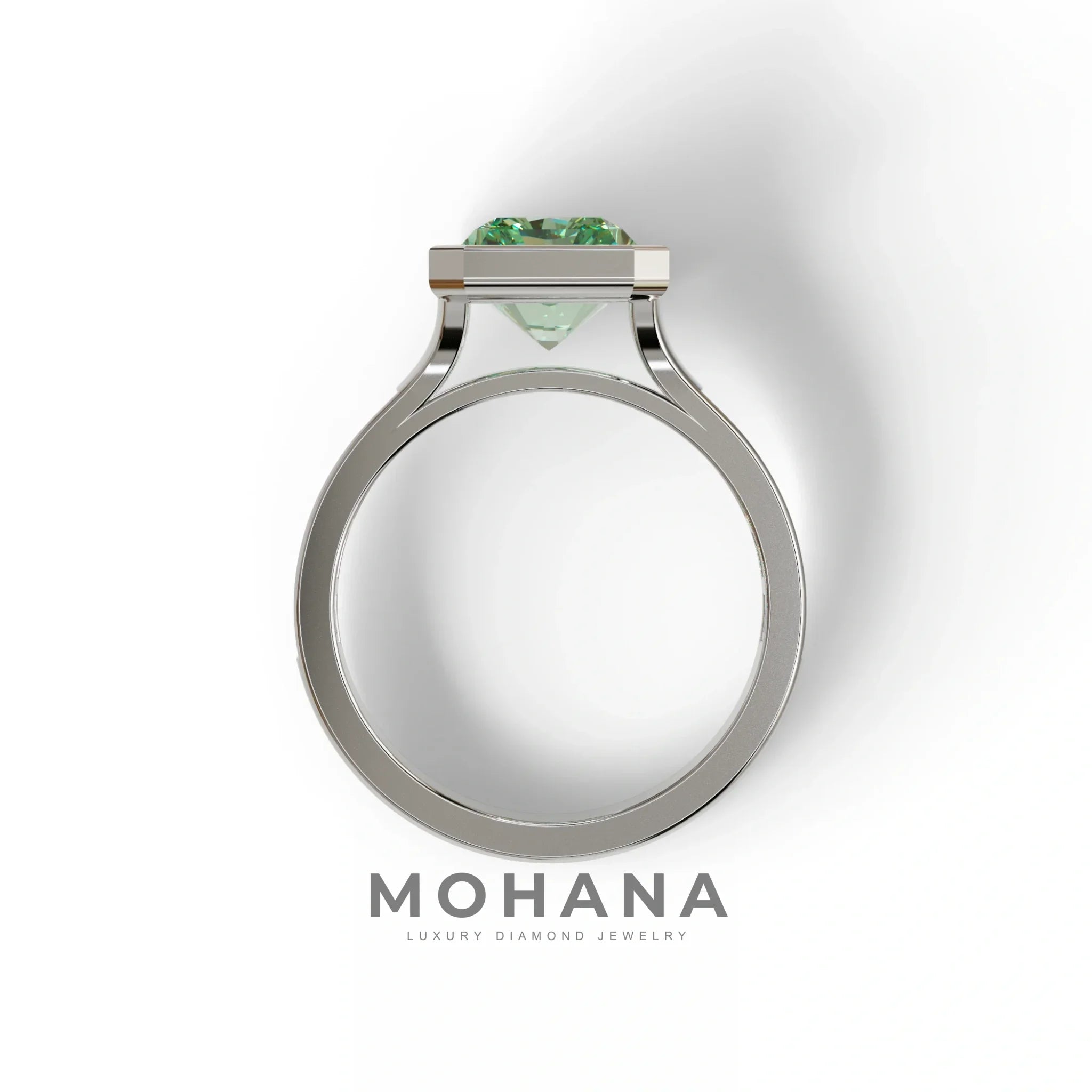 3 Ct Radiant Cut Green Color Lab Diamond Ring - Olympia