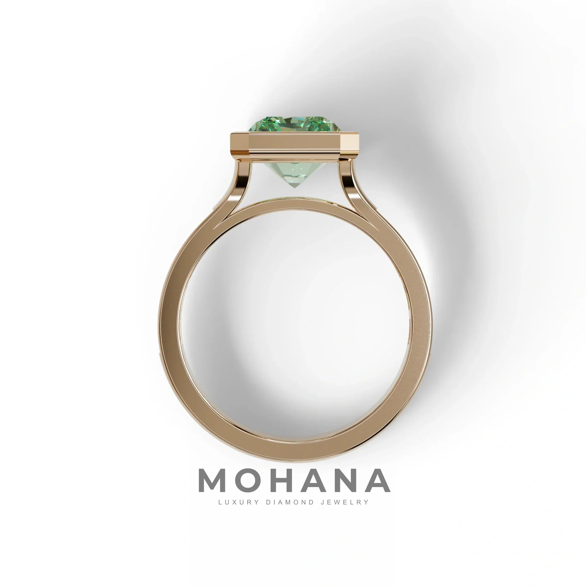 3 Ct Radiant Cut Green Color Lab Diamond Ring - Olympia