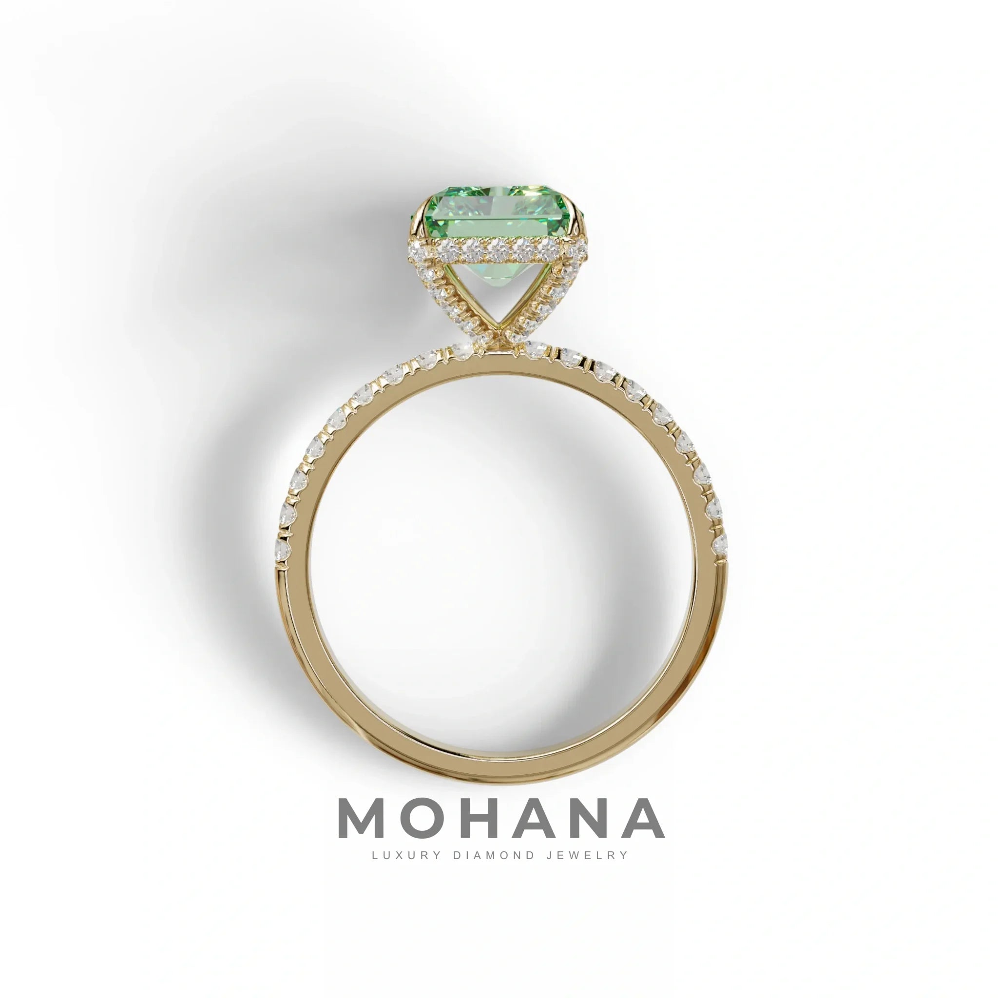 3 Carat Radiant Cut Green Color Lab Diamond Ring -Monica