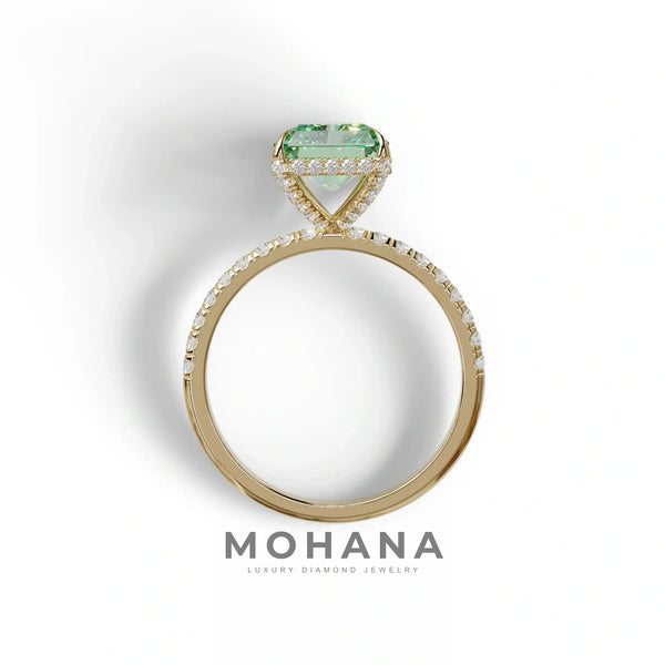 3 Carat Green Lab Grown Diamond Engagement Ring – Radiant Cut Halo alternate view