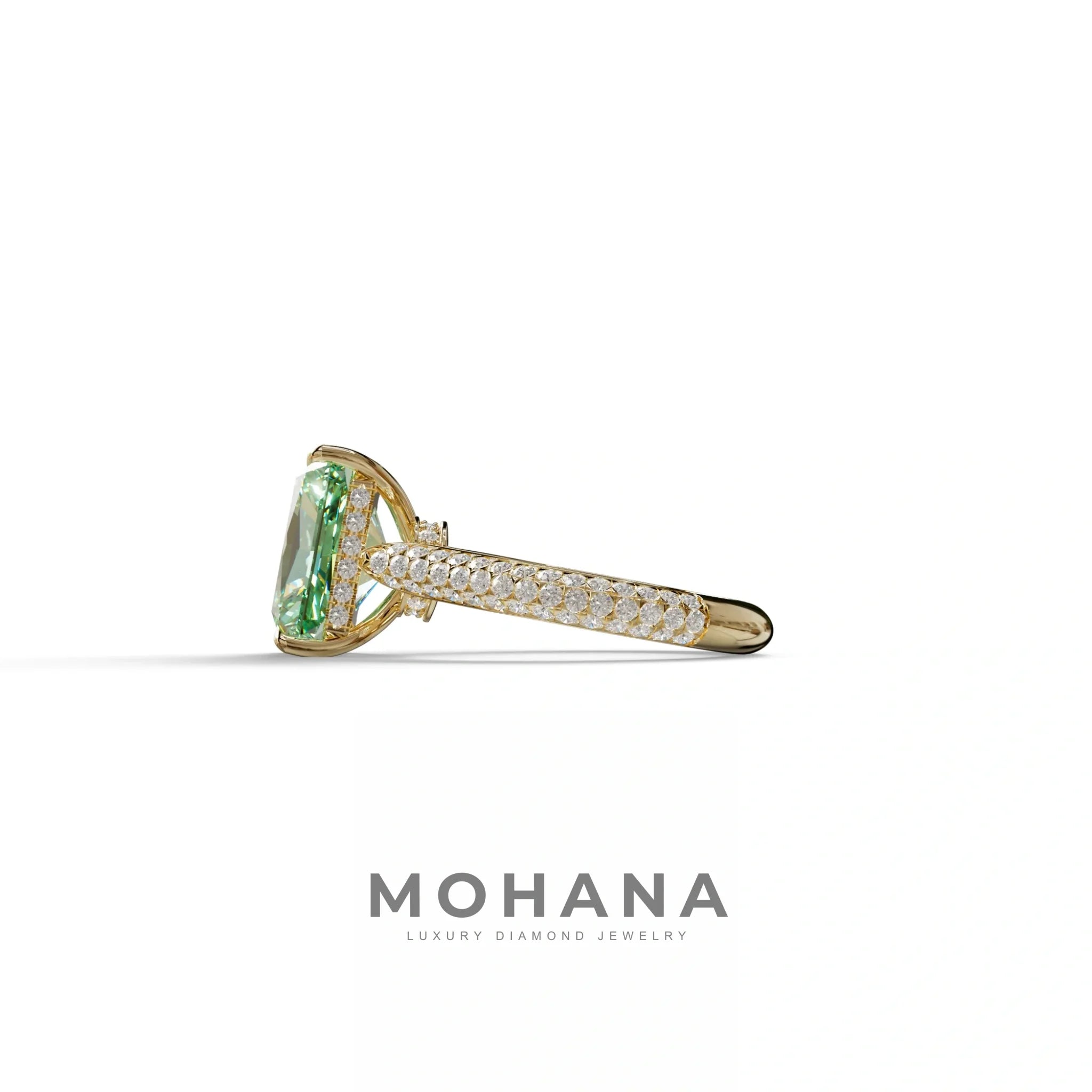3 Carat Green Radiant Cut Hidden Halo & Pave Set Lab Diamond Ring - Riviera