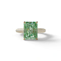 3 Carat Green Radiant Cut Hidden Halo & Pave Set Lab Diamond Ring - Riviera - 10K Solid Gold / Yellow Gold