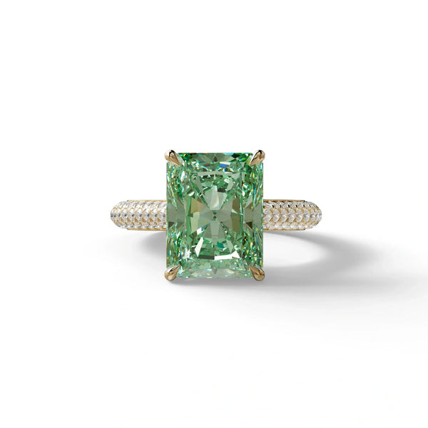 3 Carat Green Lab Grown Diamond Engagement Ring – Radiant Cut Hidden Halo | Riviera