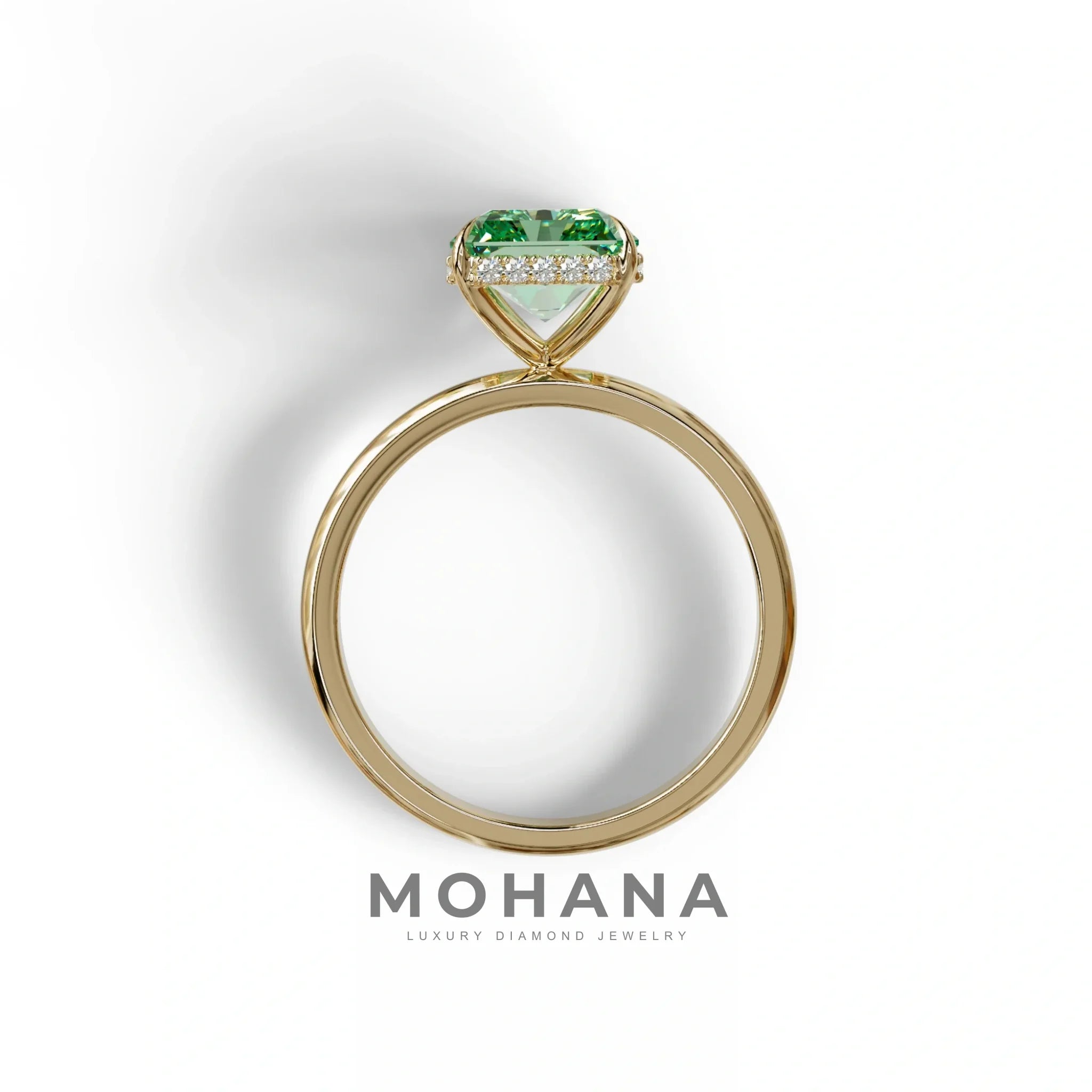 3 Carat Fancy Green Radiant Cut Hidden Halo Lab Grown Diamond Engagement Ring