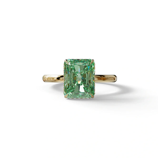 3 Carat Green Lab Grown Diamond Engagement Ring – Radiant Cut Hidden Halo