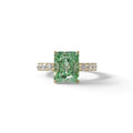 3 Carat Green Radiant Cut Lab Diamond Hidden Halo Engagement Ring - Lace Bridge - 10K Solid Gold / Yellow Gold