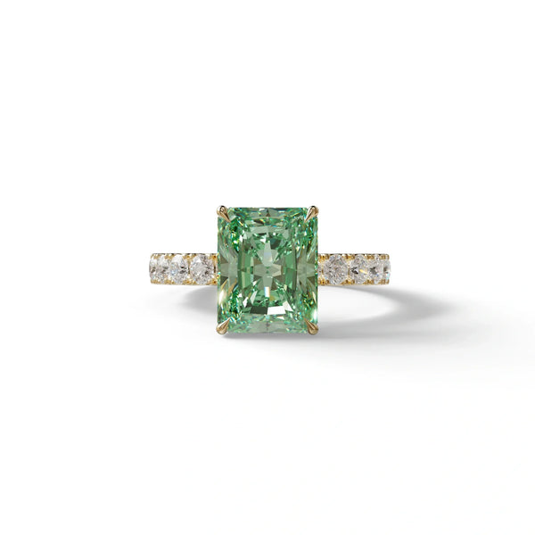 3 Carat Green Lab Grown Diamond Engagement Ring – Radiant Cut Hidden Halo | Lace Bri