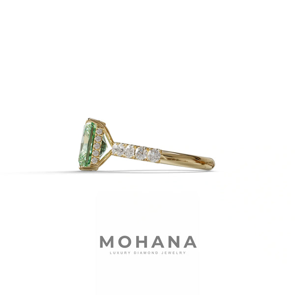 3 Carat Green Lab Grown Diamond Engagement Ring – Radiant Cut Hidden Halo | Lace Bri alternate view