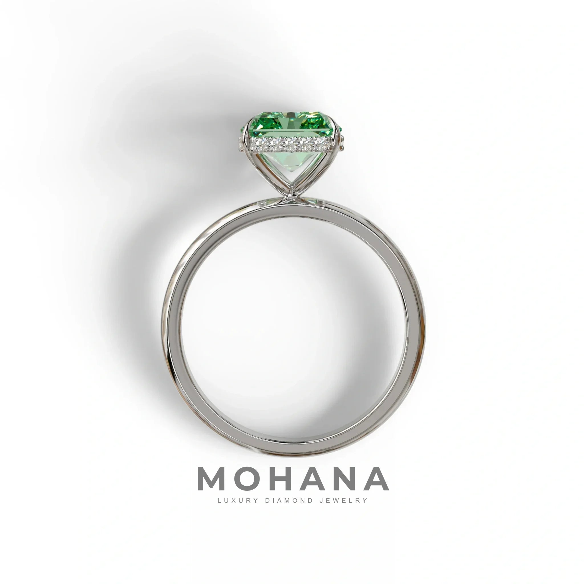 3 Carat Fancy Green Radiant Cut Hidden Halo Lab Grown Diamond Engagement Ring