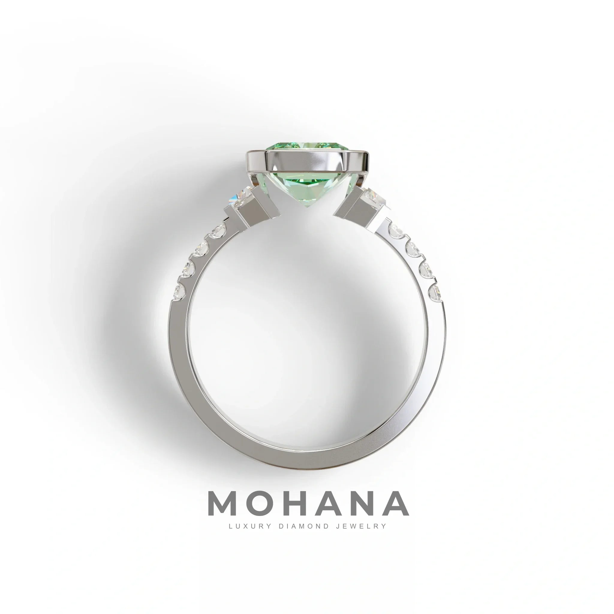 3 Carat Green Radiant Cut Three Stone Lab Diamond Engagement Ring - Adiamor
