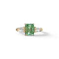 3Ct Green Radiant & Tapered Cut Lab Grown Diamond Three Stone Engagement Ring - Yana - 10K Solid Gold / Yellow Gold