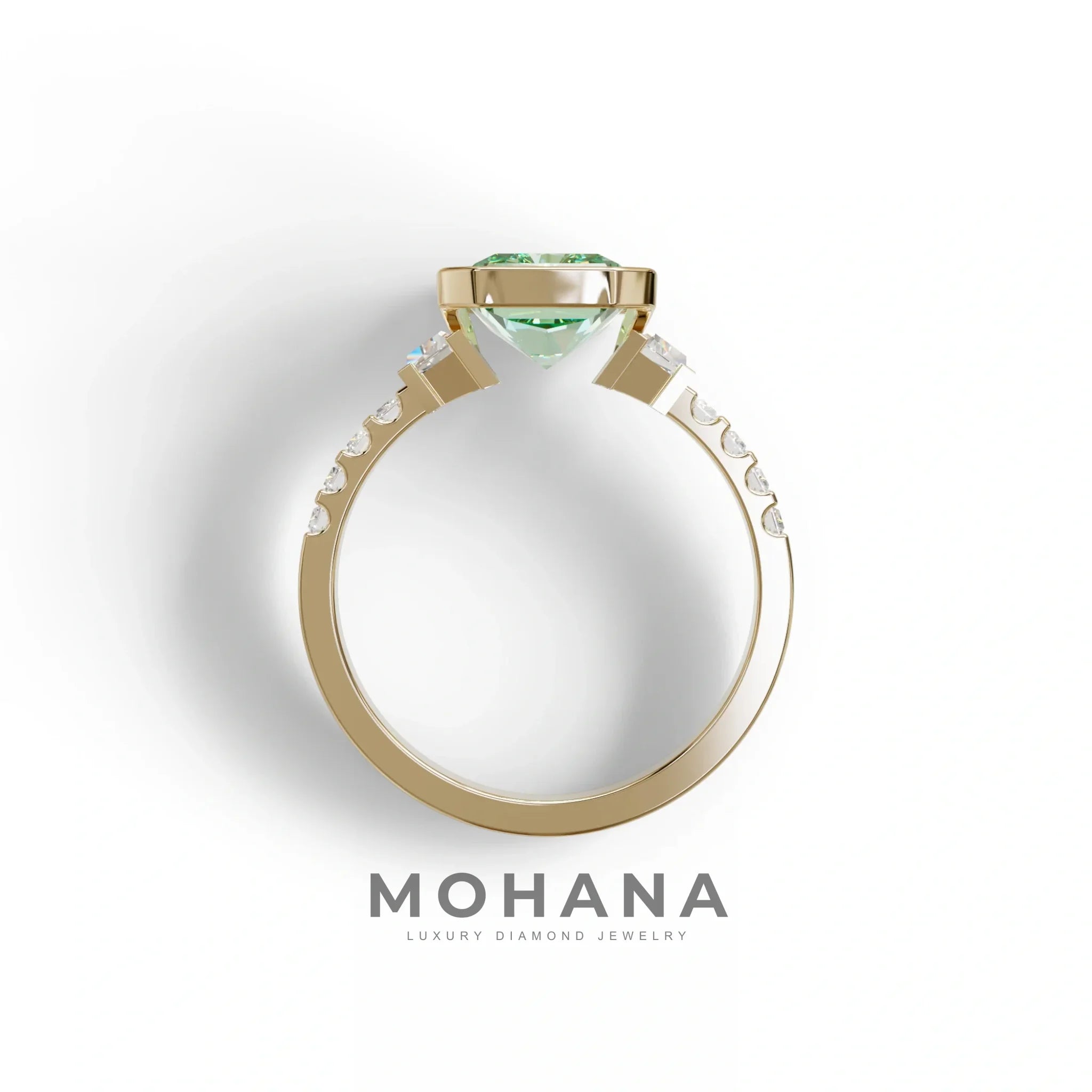 3 Carat Green Radiant Cut Three Stone Lab Diamond Engagement Ring - Adiamor