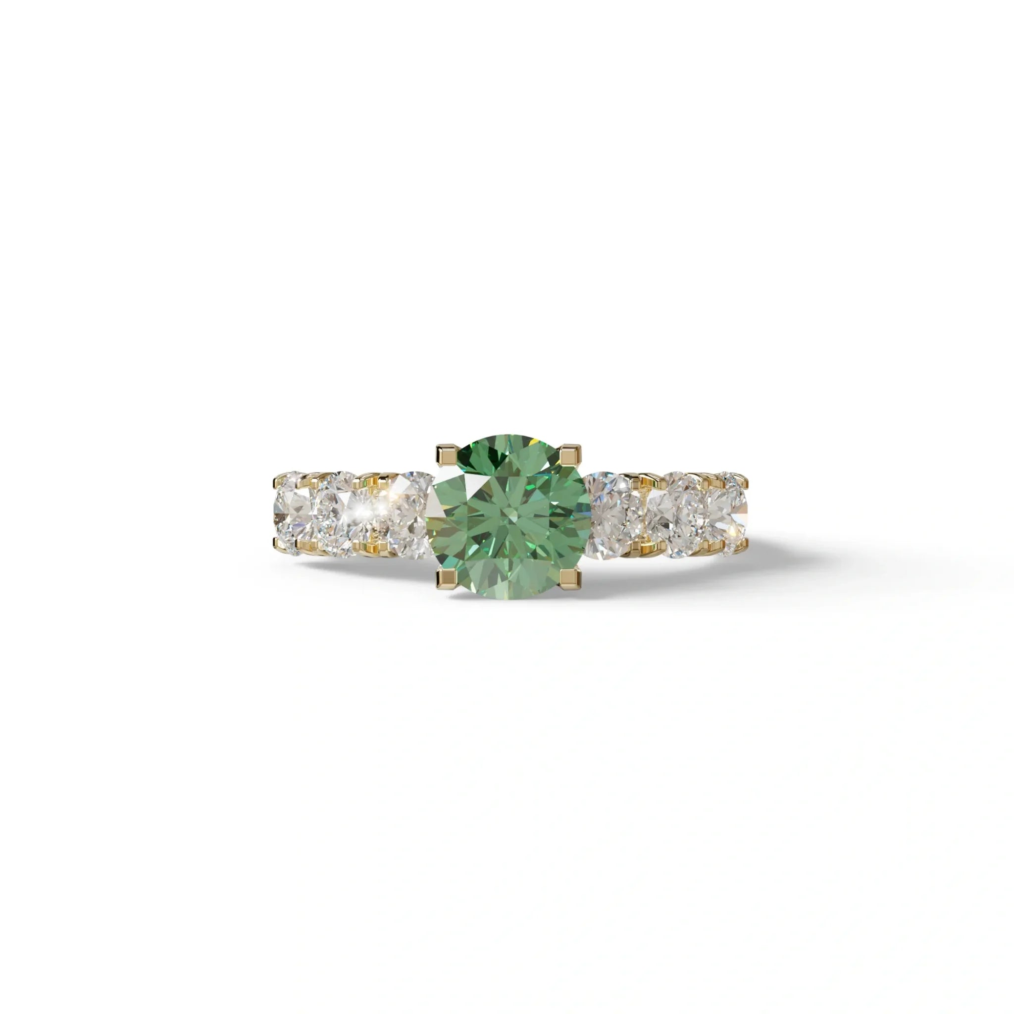 3 Carat Green Round Cut Half Eternity Lab Diamond Engagement Ring - Angeleno - 10K Solid Gold / Yellow Gold