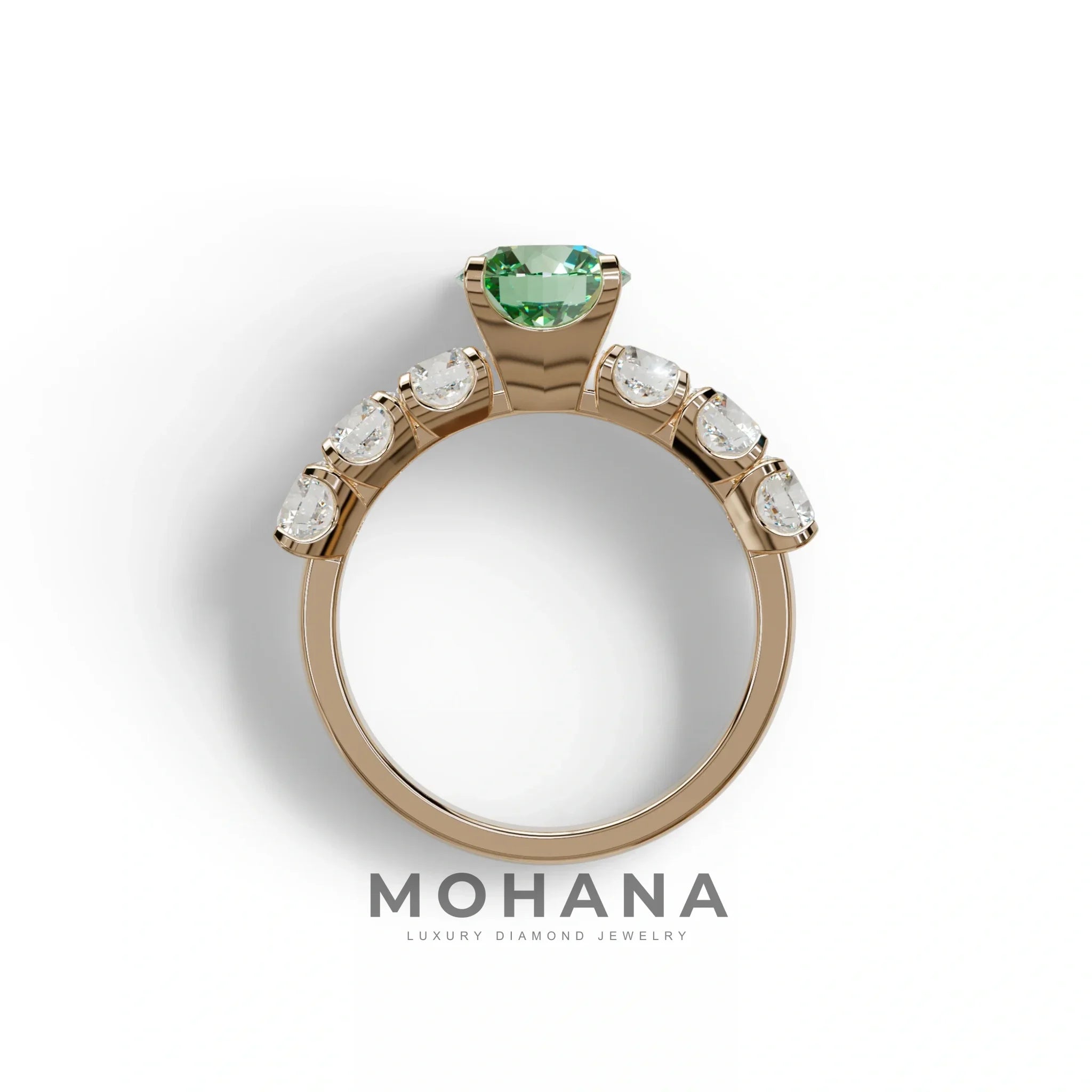 3 Carat Green Round Cut Half Eternity Lab Diamond Engagement Ring - Angeleno