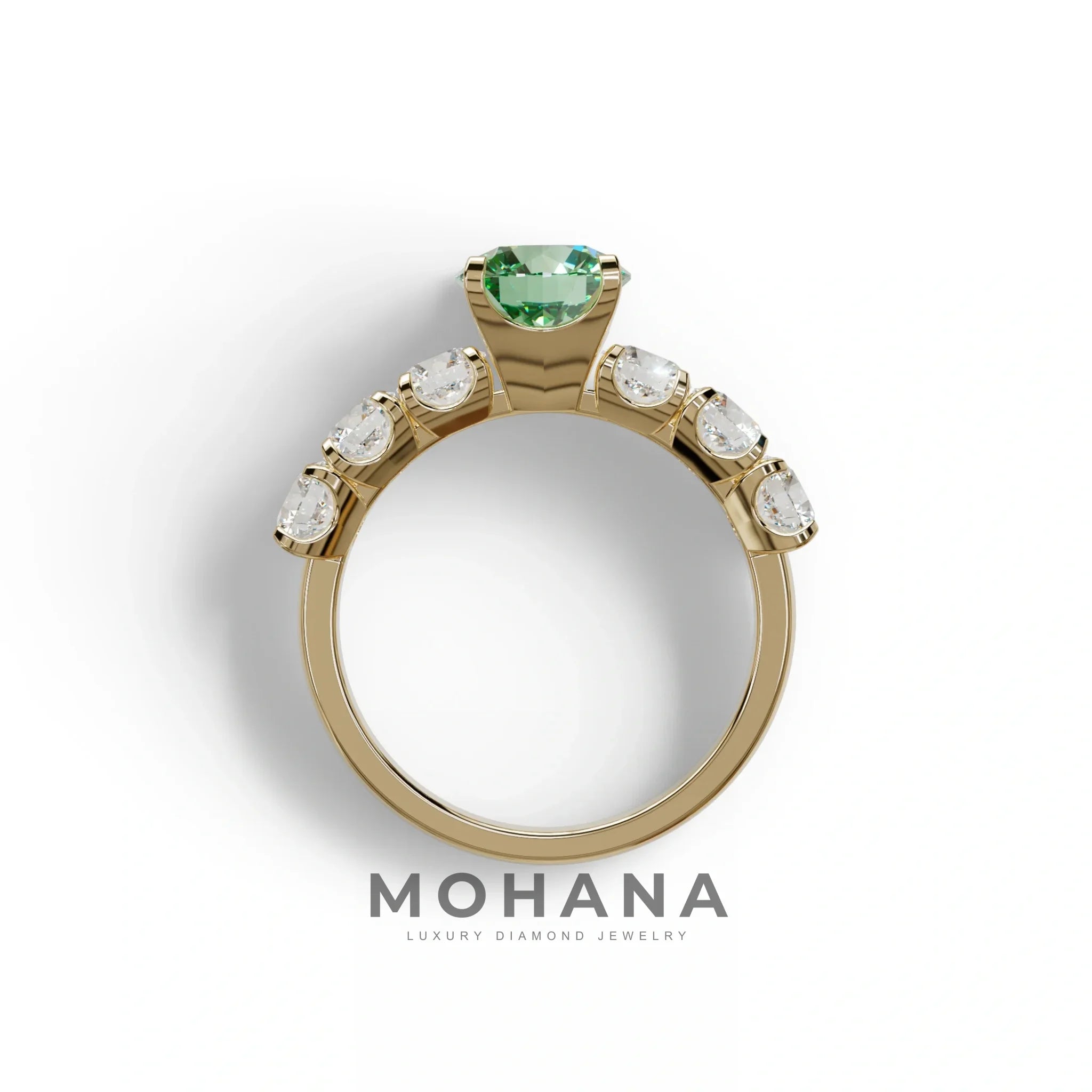 3 Carat Green Round Cut Half Eternity Lab Diamond Engagement Ring - Angeleno