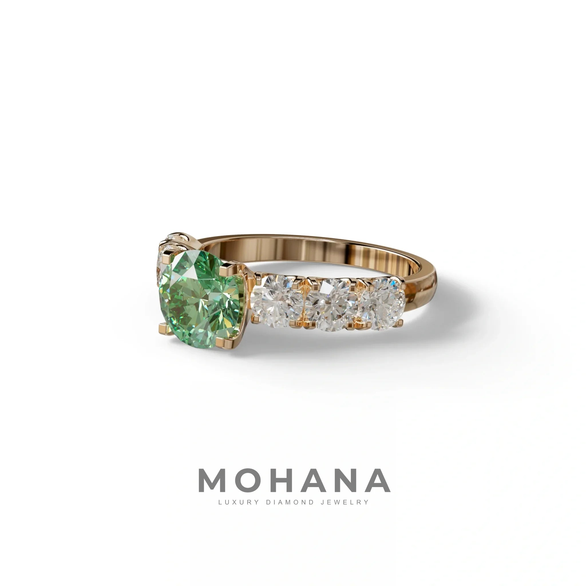 3 Carat Green Round Cut Half Eternity Lab Diamond Engagement Ring - Angeleno