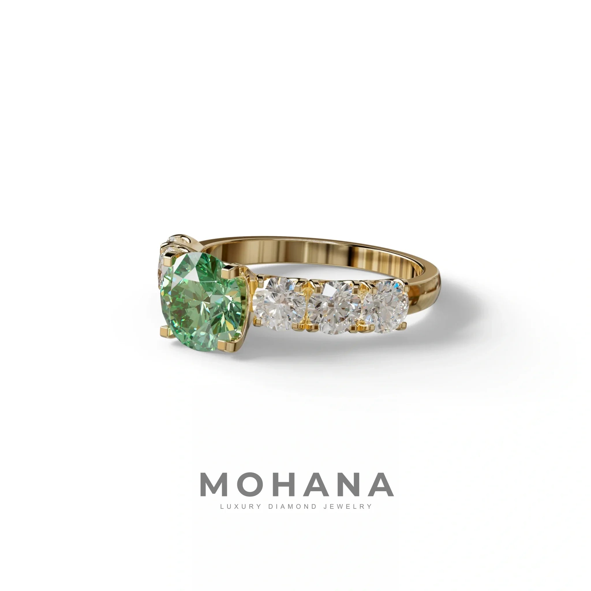 3 Carat Green Round Cut Half Eternity Lab Diamond Engagement Ring - Angeleno