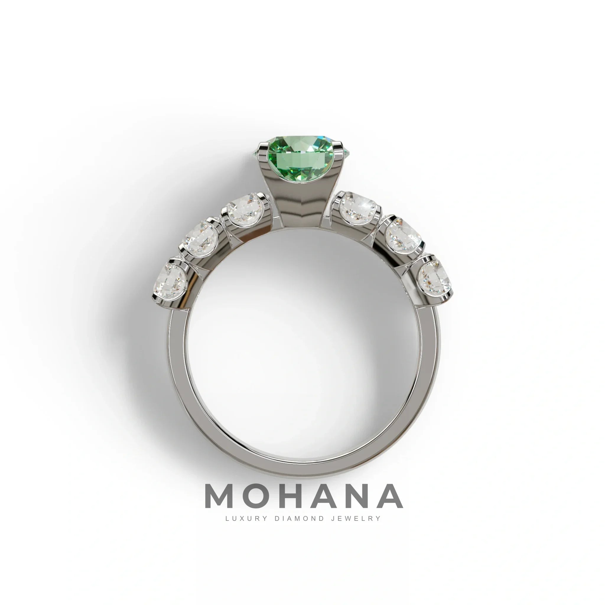 3 Carat Green Round Cut Half Eternity Lab Diamond Engagement Ring - Angeleno
