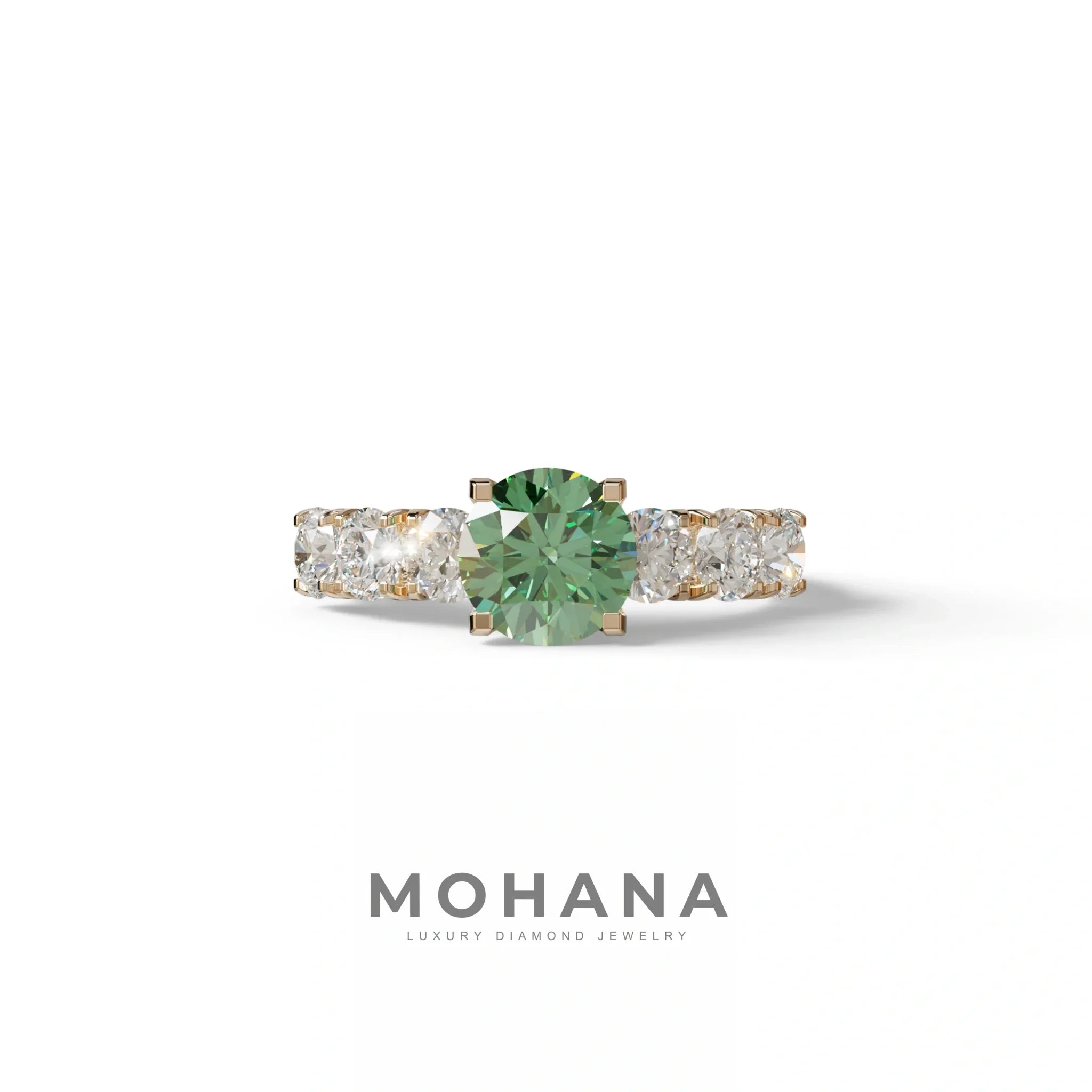 3 Carat Green Round Cut Half Eternity Lab Diamond Engagement Ring - Angeleno - 10K Solid Gold / Rose Gold