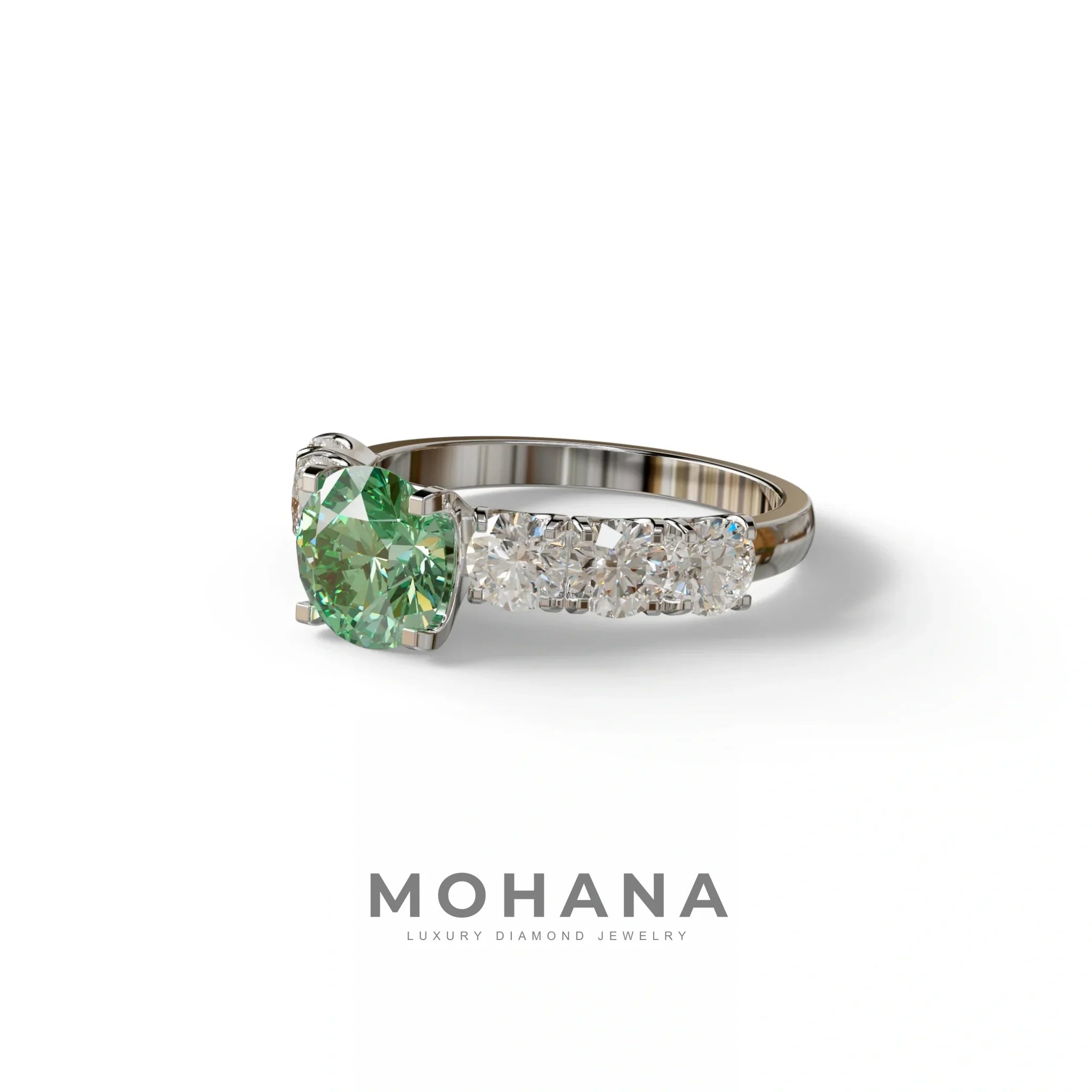 3 Carat Green Round Cut Half Eternity Lab Diamond Engagement Ring - Angeleno