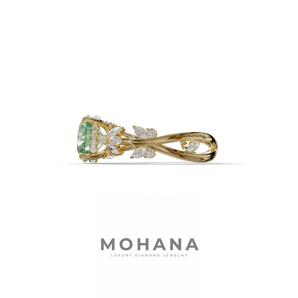 3 Carat Green Lab Grown Diamond Engagement Ring – Round Cut Halo | Catalina alternate view