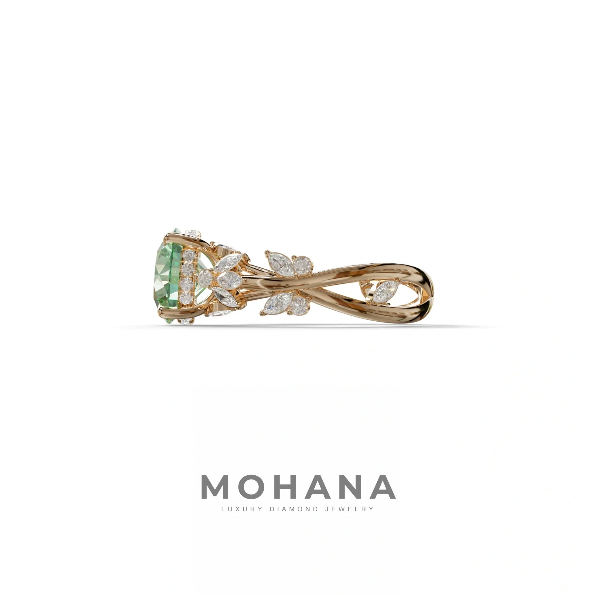 Natural inspired 3 Carat Green Round Cut Lab Diamond Engagement Ring - Catalina