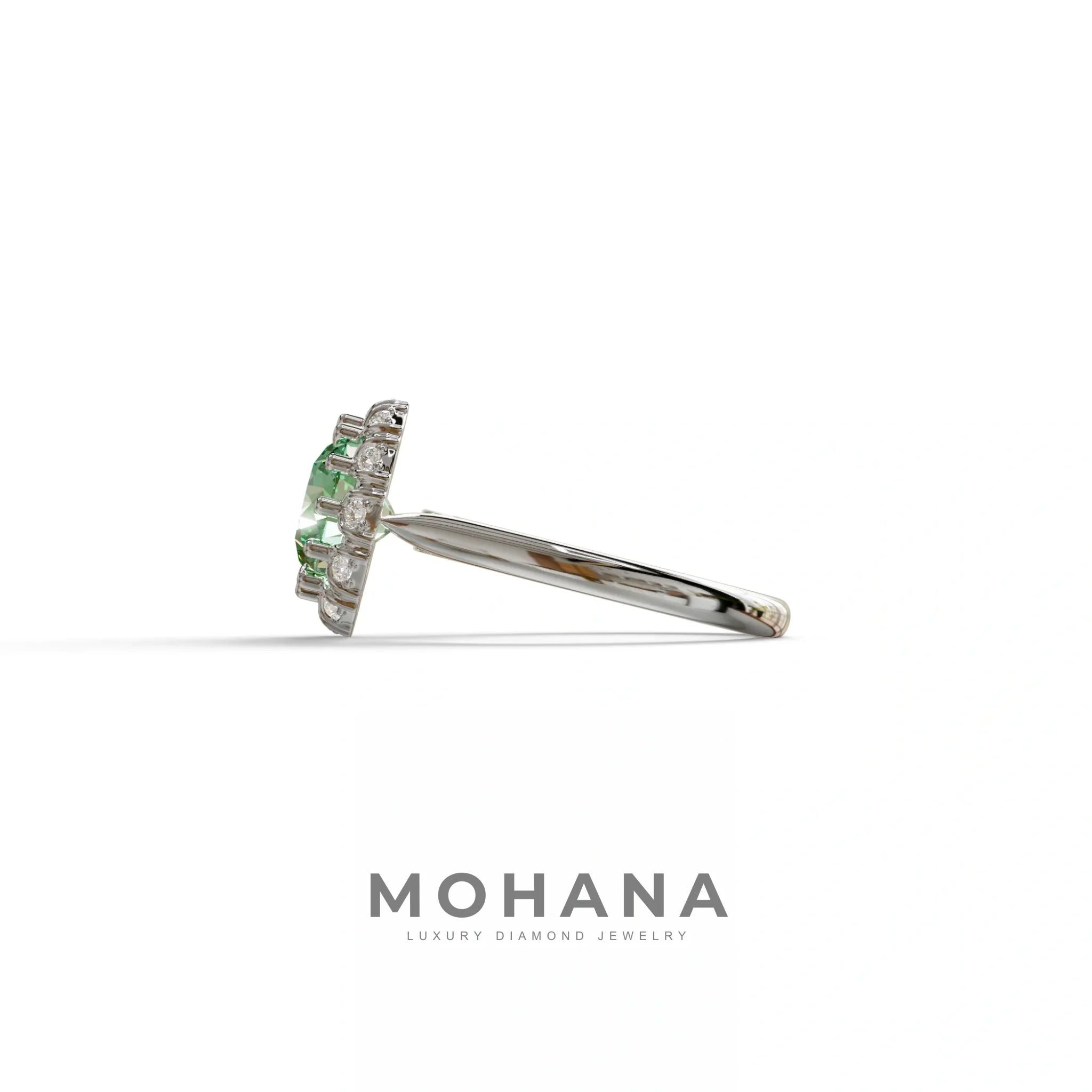3 Carat Green Round Shaped Halo Lab Diamond Ring - Sunflower