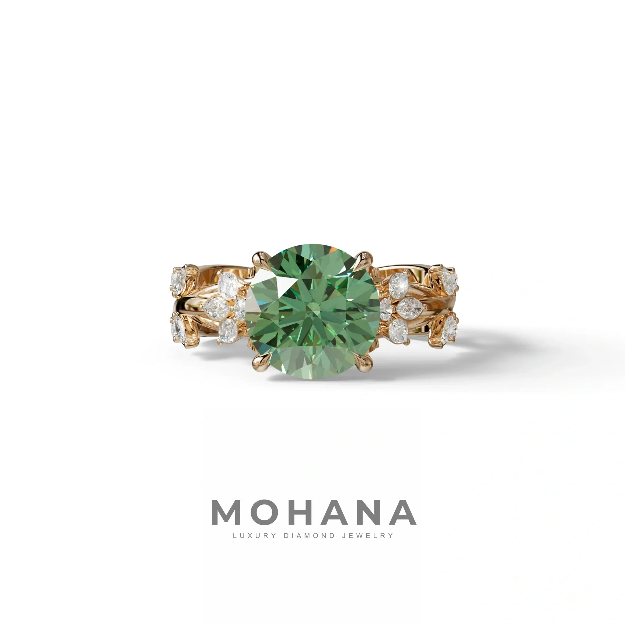 Natural inspired 3 Carat Green Round Cut Lab Diamond Engagement Ring - Catalina - 10K Solid Gold / Rose Gold