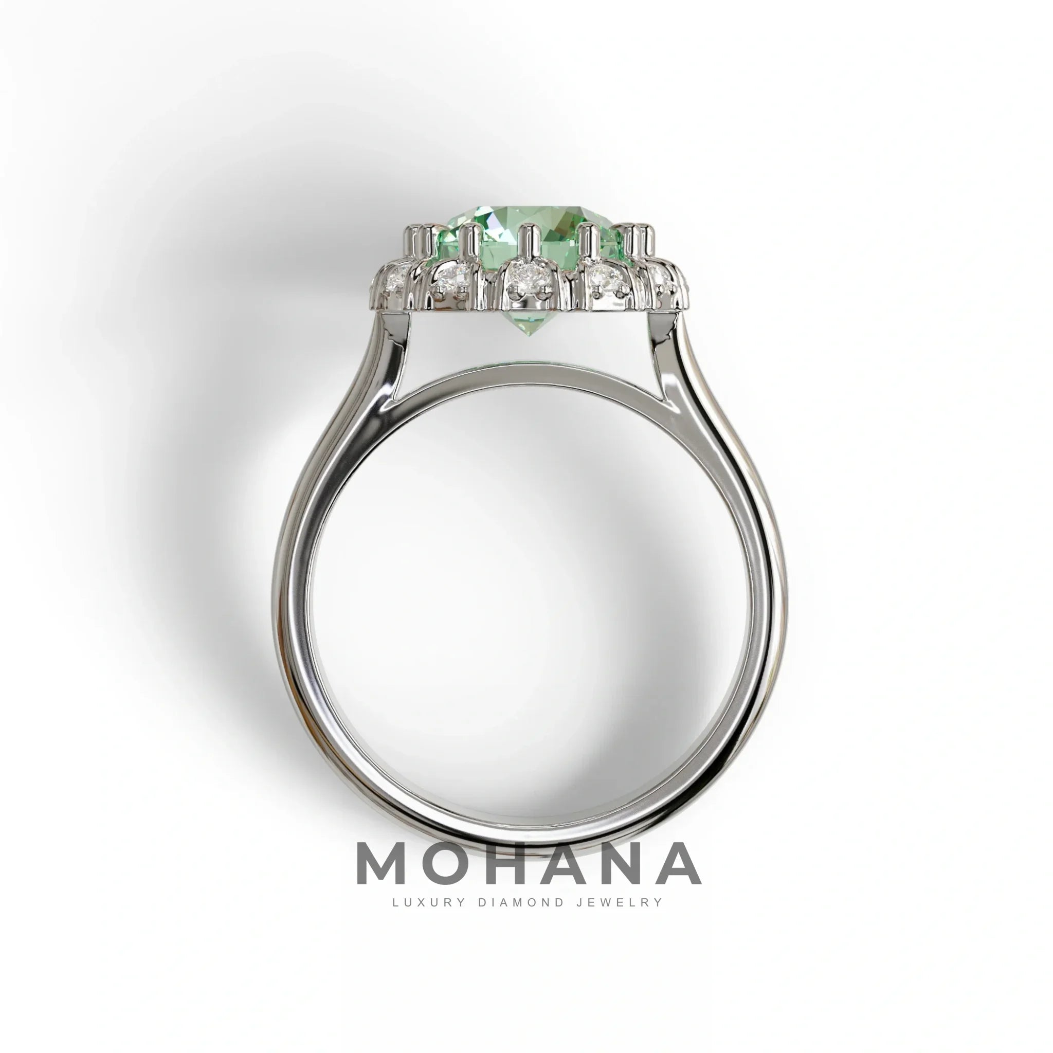 3 Carat Green Round Shaped Halo Lab Diamond Ring - Sunflower