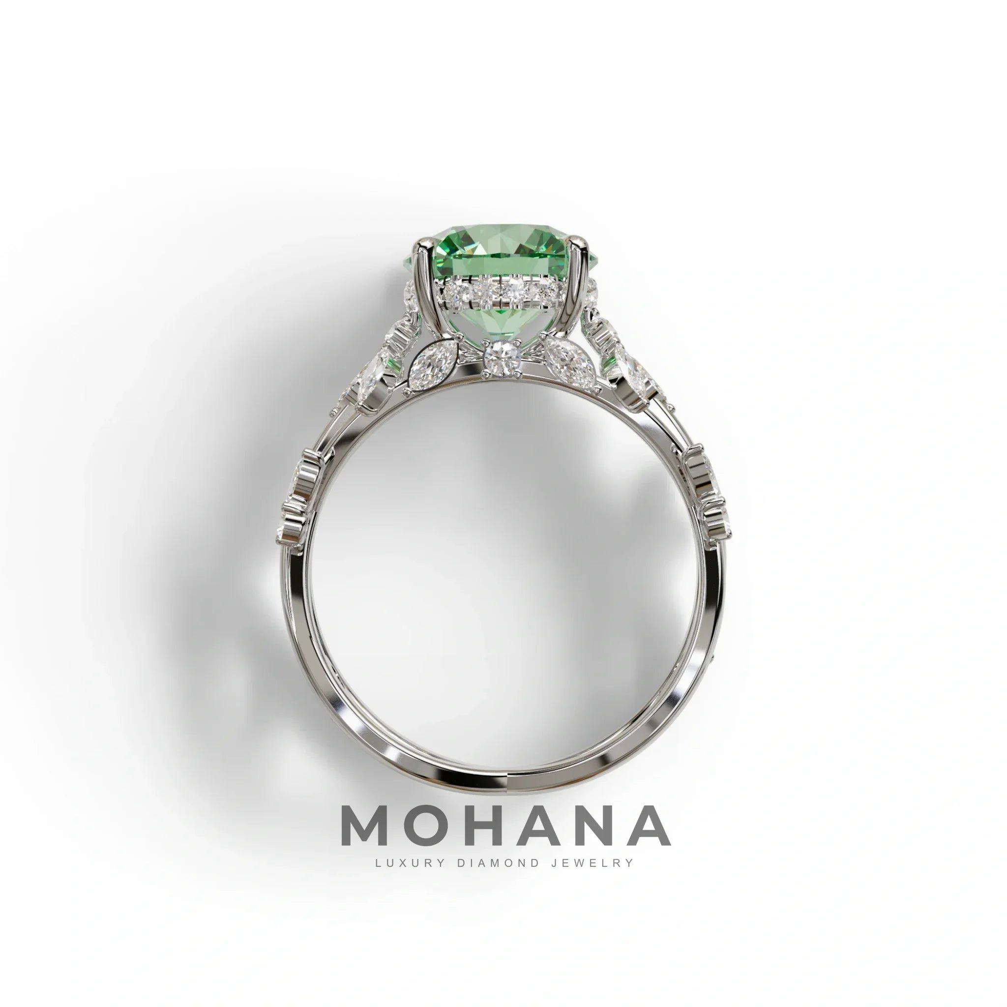 Natural inspired 3 Carat Green Round Cut Lab Diamond Engagement Ring - Catalina