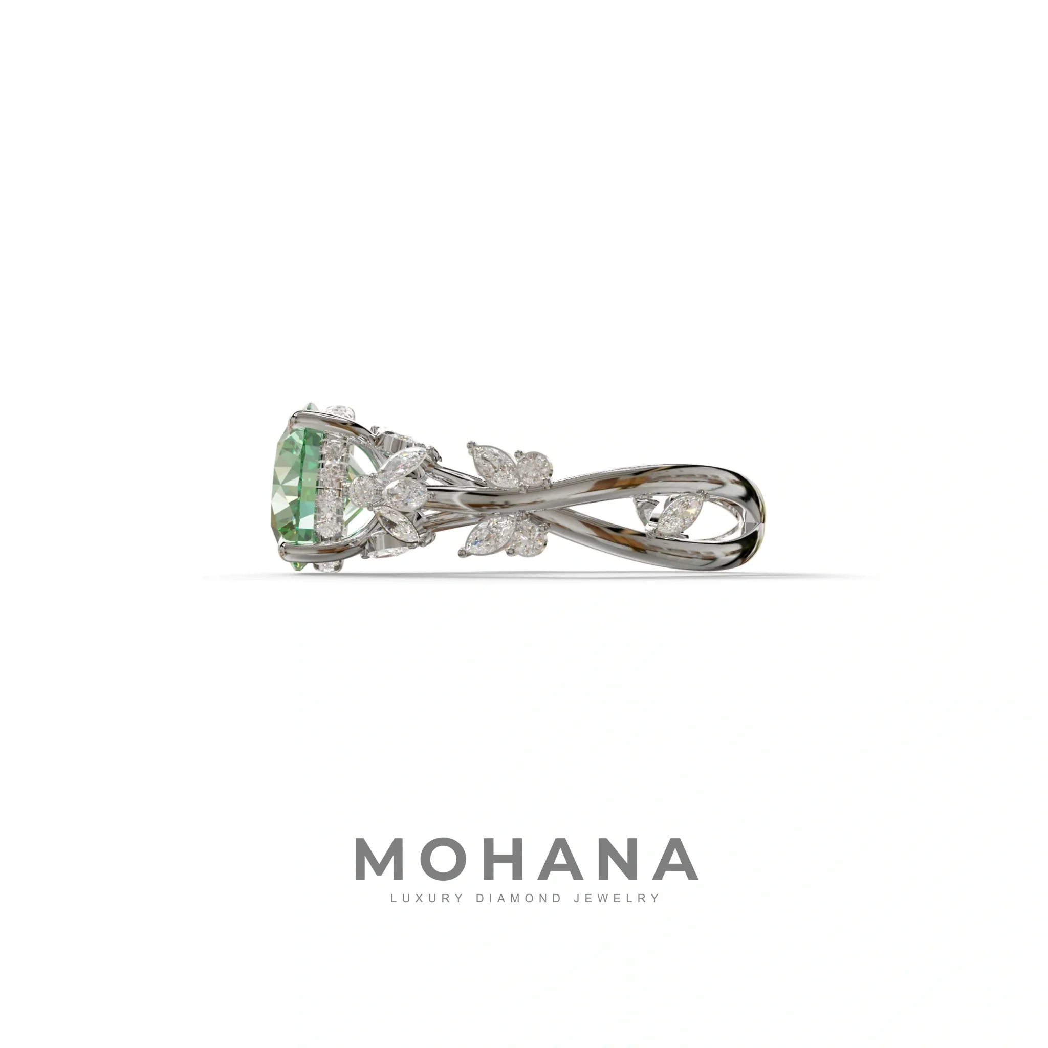 Natural inspired 3 Carat Green Round Cut Lab Diamond Engagement Ring - Catalina
