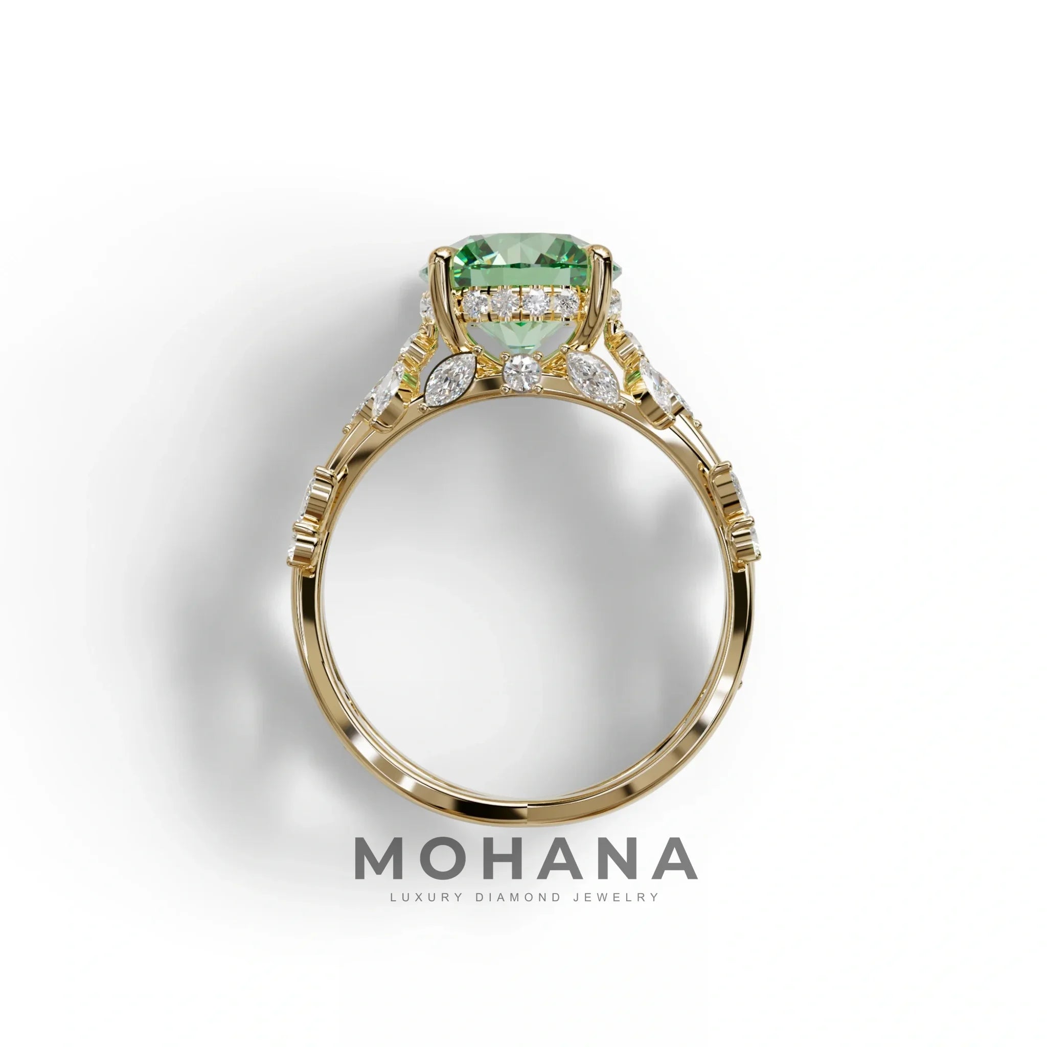 Natural inspired 3 Carat Green Round Cut Lab Diamond Engagement Ring - Catalina
