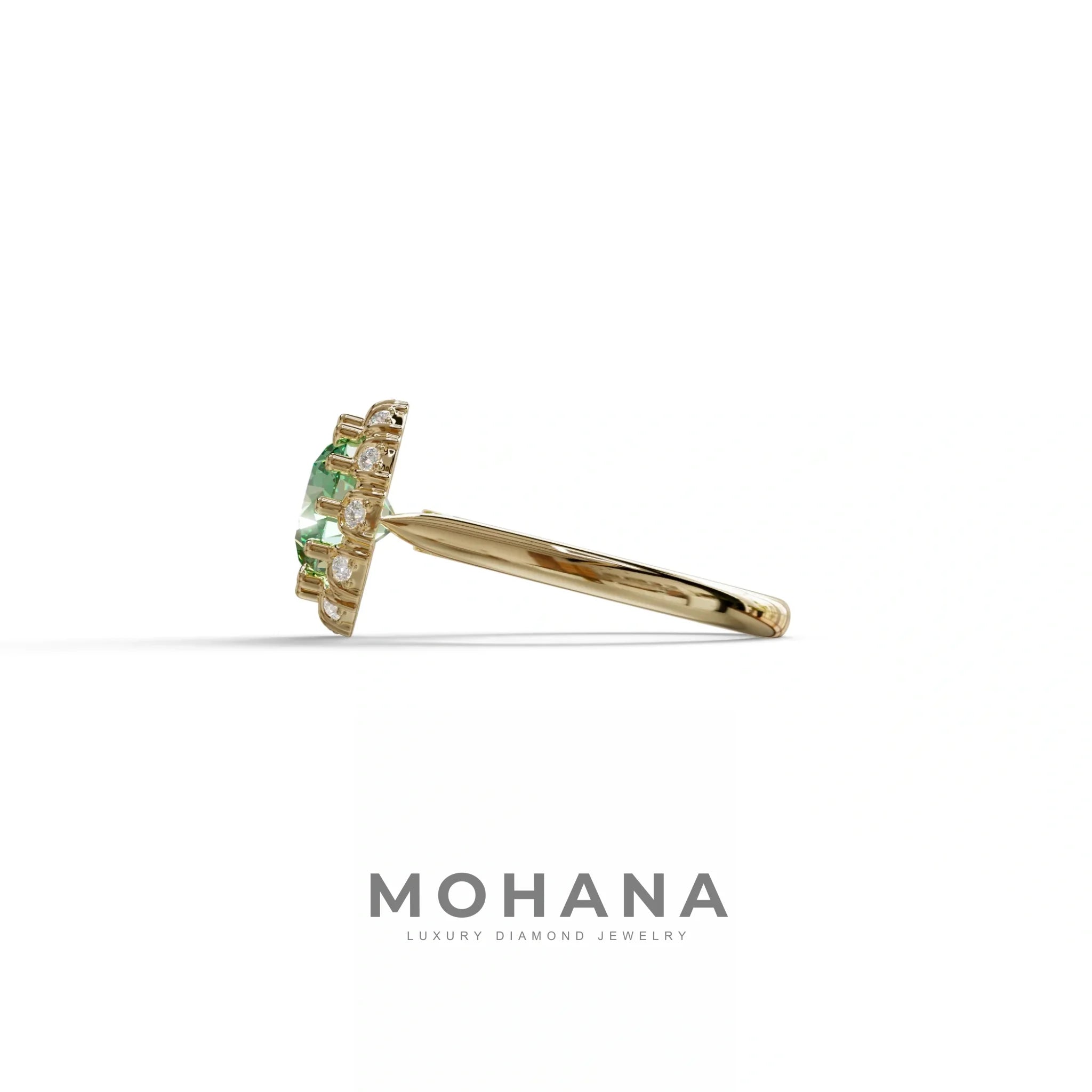 3 Carat Green Round Shaped Halo Lab Diamond Ring - Sunflower