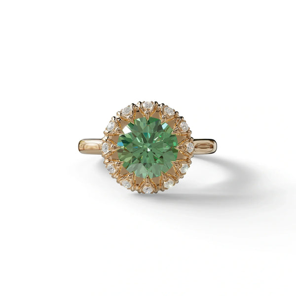 3 Carat Green Lab Grown Diamond Engagement Ring – Round Cut Halo | Sunflower