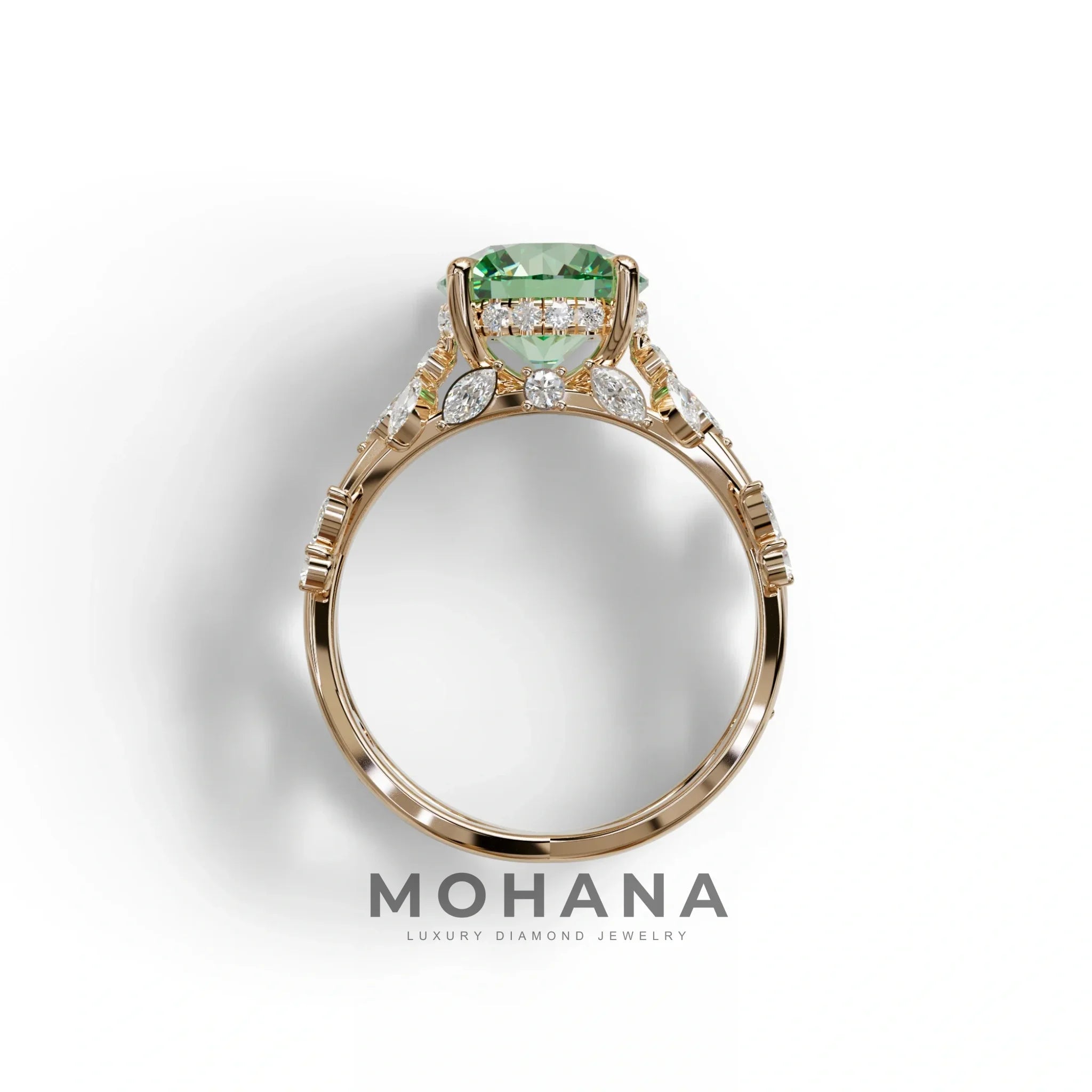 Natural inspired 3 Carat Green Round Cut Lab Diamond Engagement Ring - Catalina