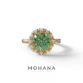 3 Carat Green Round Shaped Halo Lab Diamond Ring - Sunflower - 10K Solid Gold / Yellow Gold