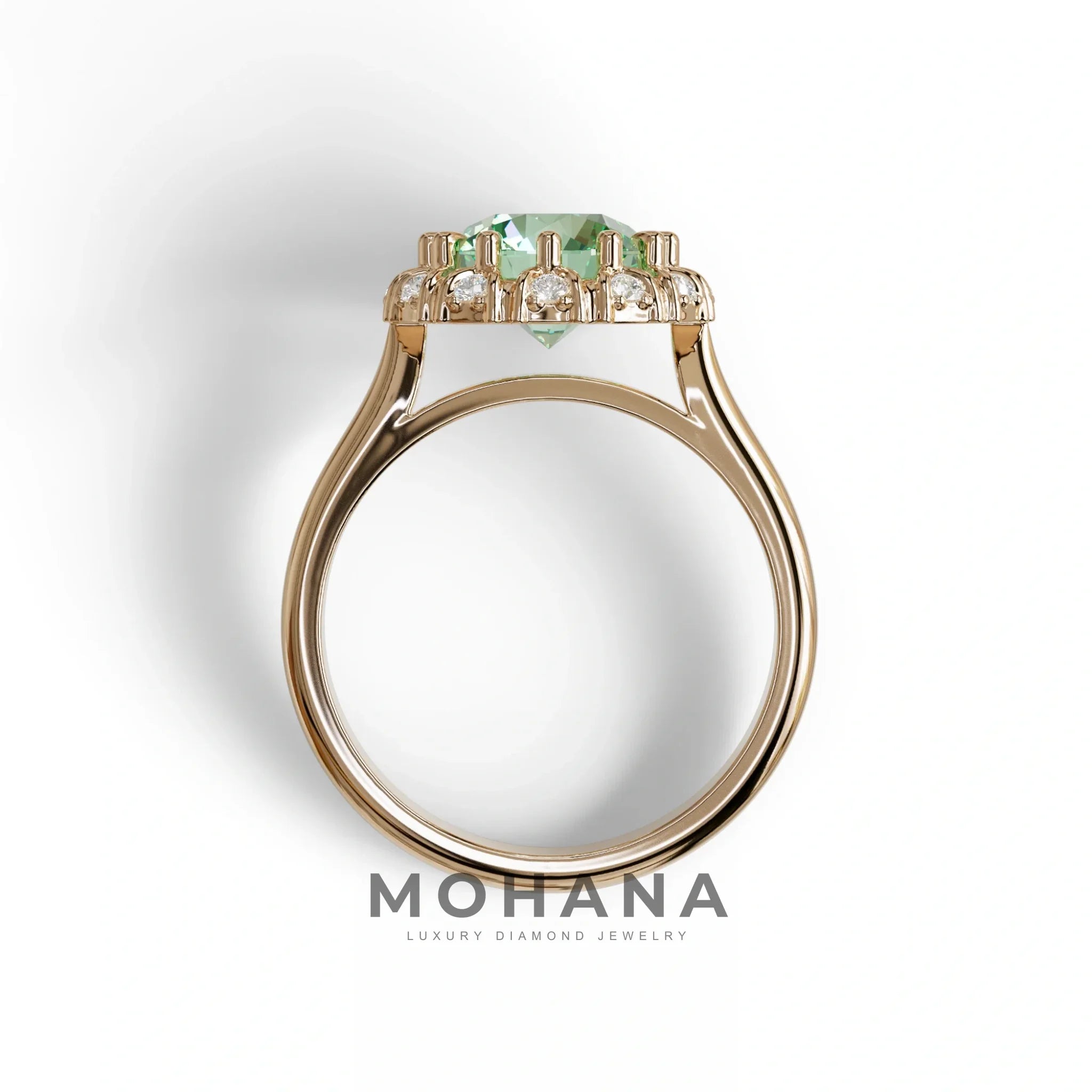 3 Carat Green Round Shaped Halo Lab Diamond Ring - Sunflower