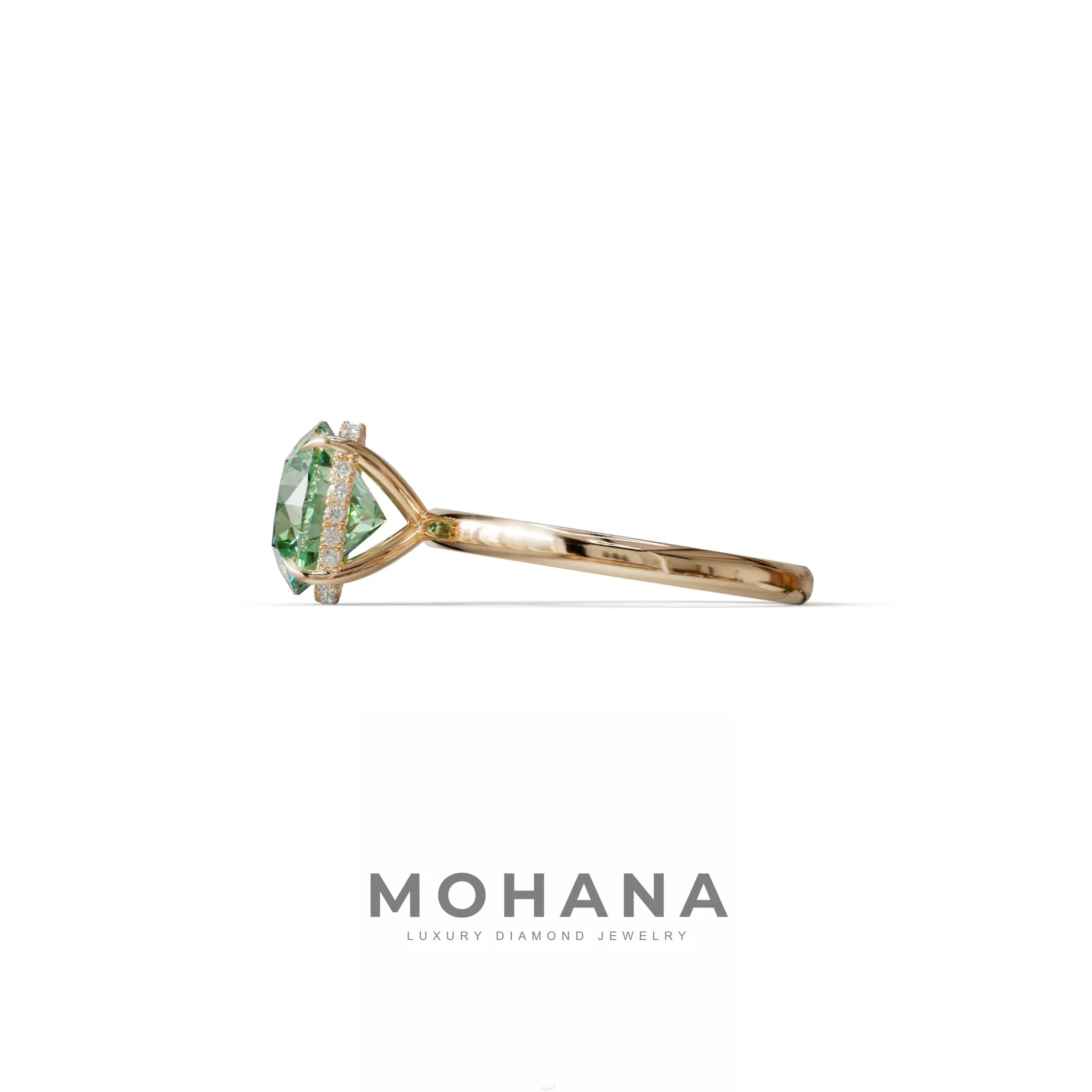 3 Carat Round Green Hidden Halo Lab Diamond Ring - Luxe Cercle