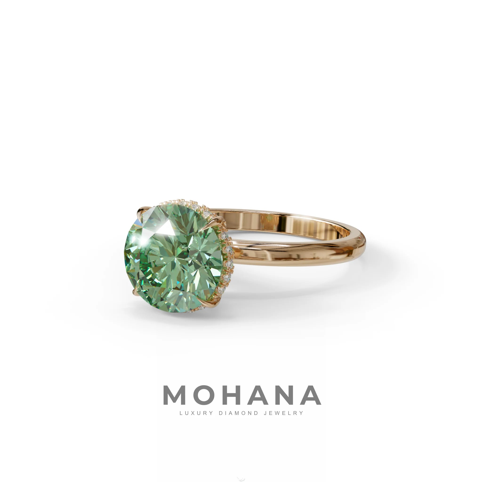 3 Carat Round Green Hidden Halo Lab Diamond Ring - Luxe Cercle
