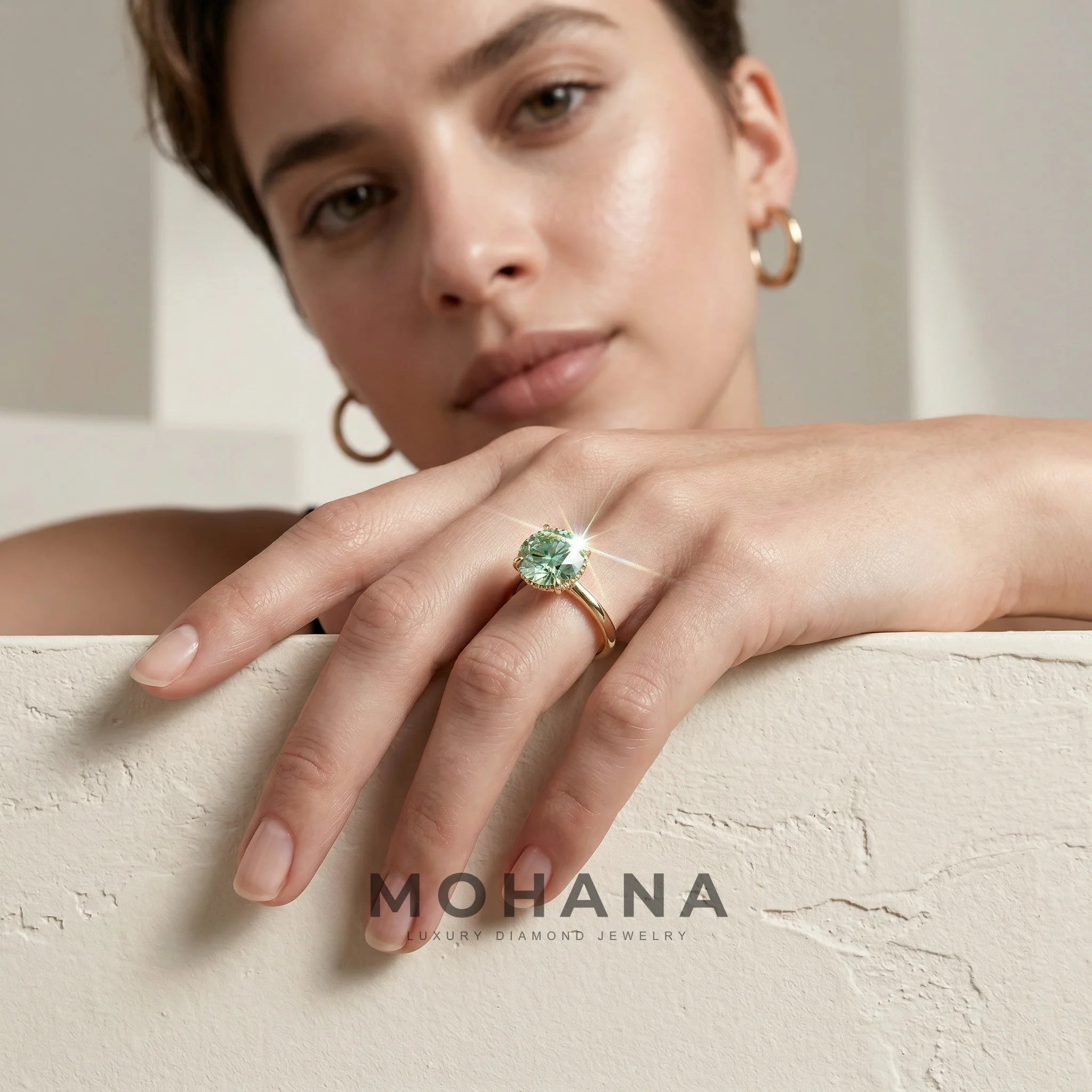 3ct Fancy Vivid Green Round Cut Hidden Halo Lab Grown Diamond Engagement Ring