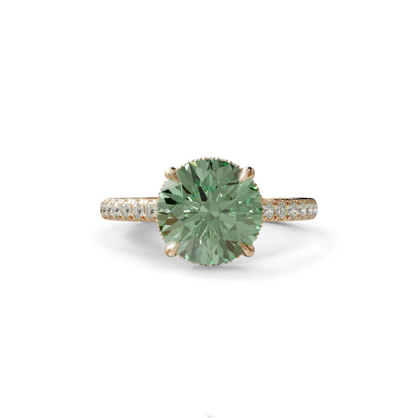 3 Carat Green Lab Grown Diamond Engagement Ring – Round Cut Hidden Halo