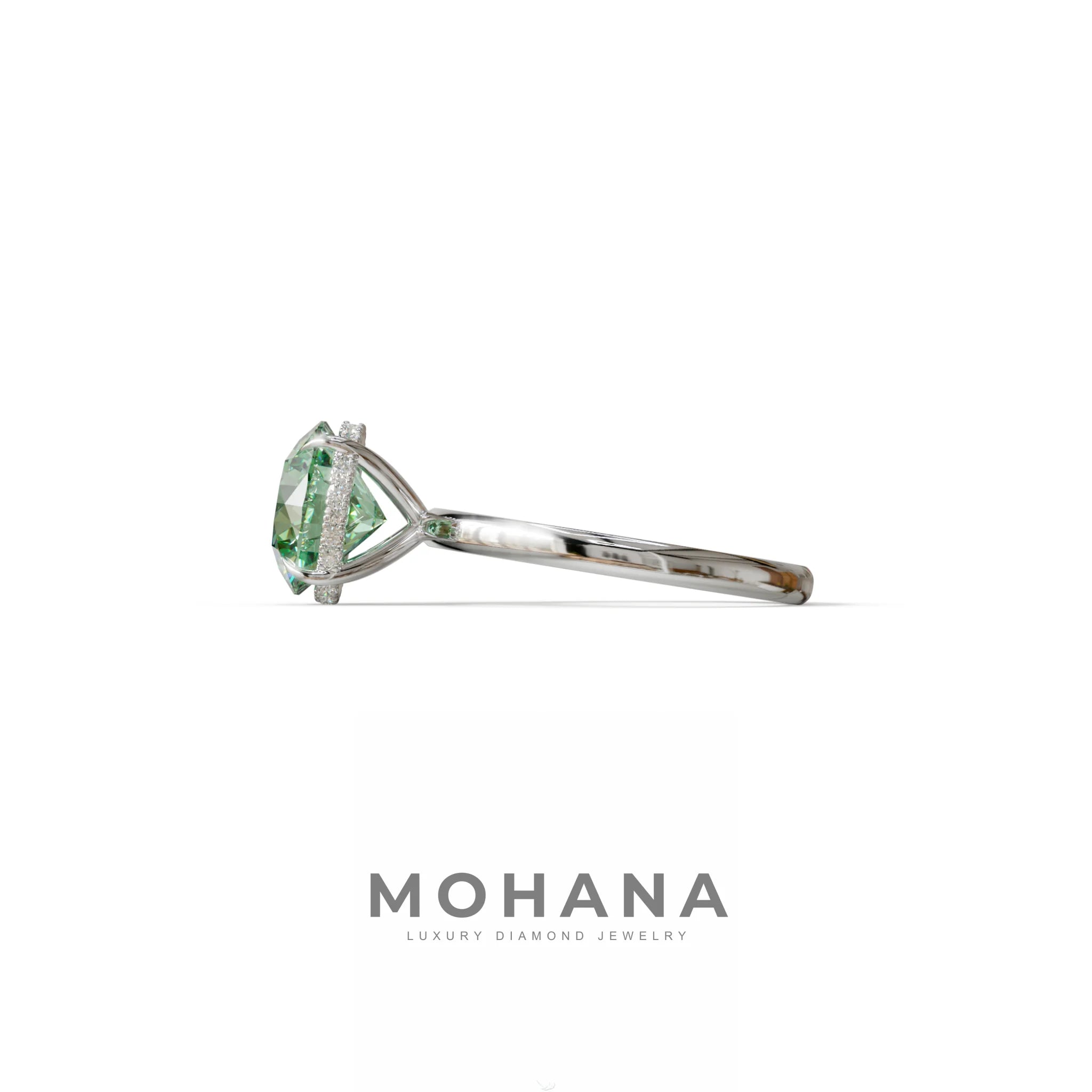 3 Carat Round Green Hidden Halo Lab Diamond Ring - Luxe Cercle