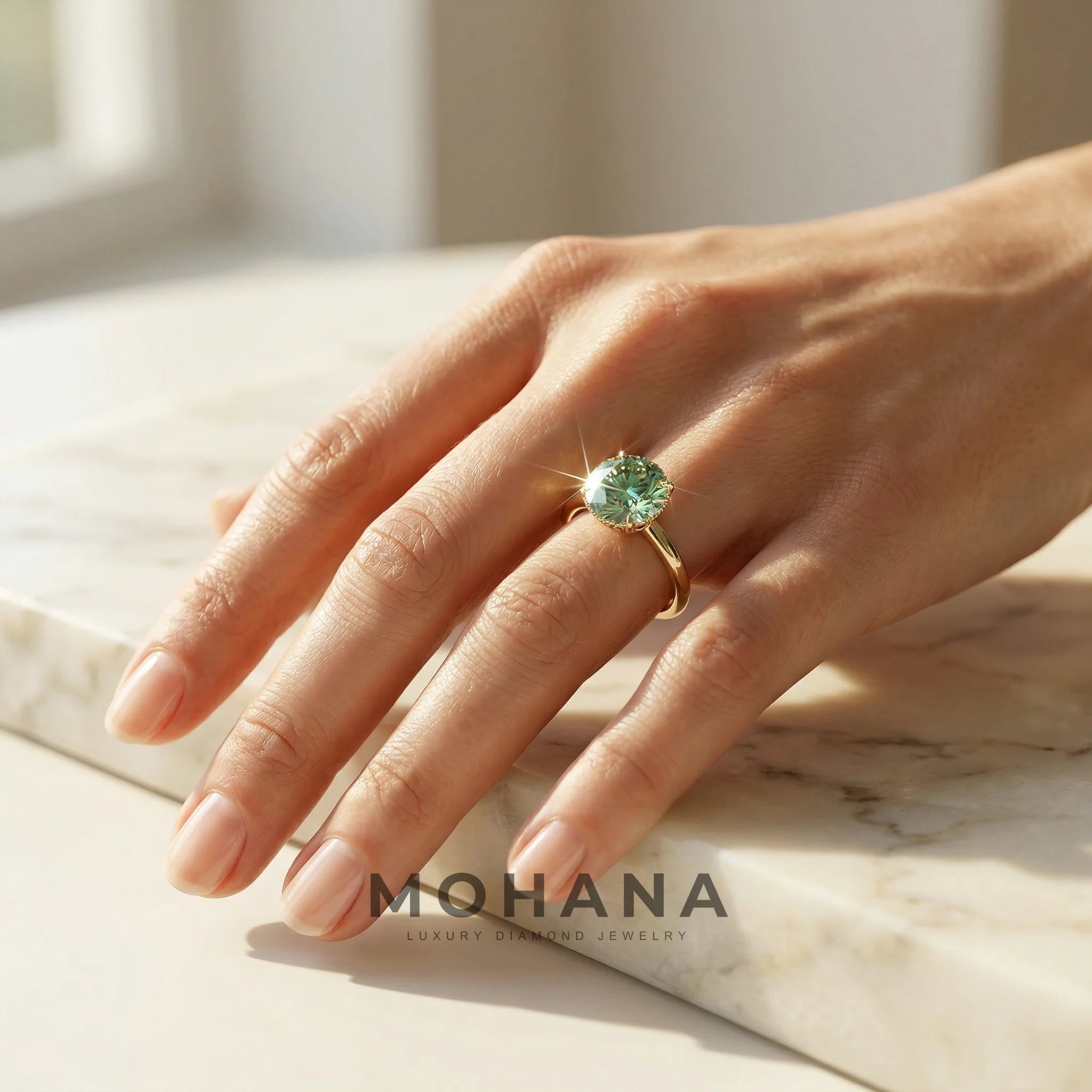 3ct Fancy Vivid Green Round Cut Hidden Halo Lab Grown Diamond Engagement Ring